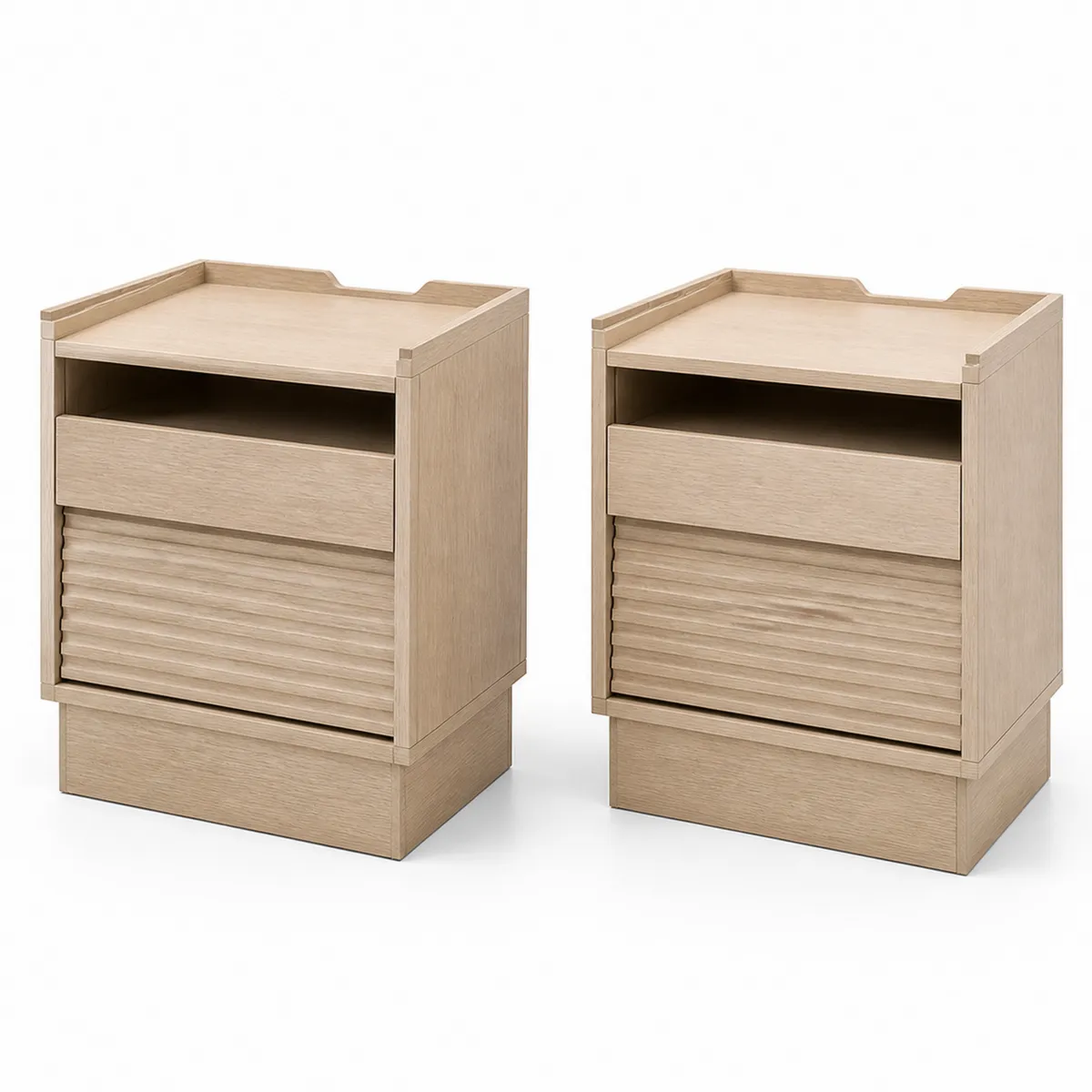 Comodini in legno di rovere con cassetti e ripiani set da 2 pezzi