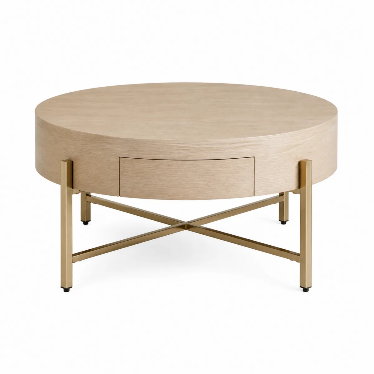 Tavolino rotondo in legno MDF e metallo con cassetto 80cm