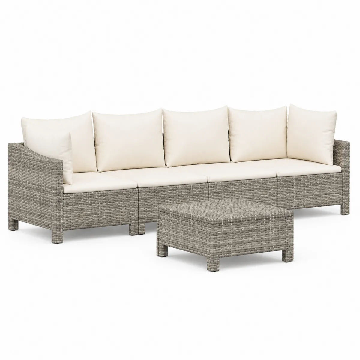 Set Divani da Giardino in Rattan Grigio con Cuscini Crema
