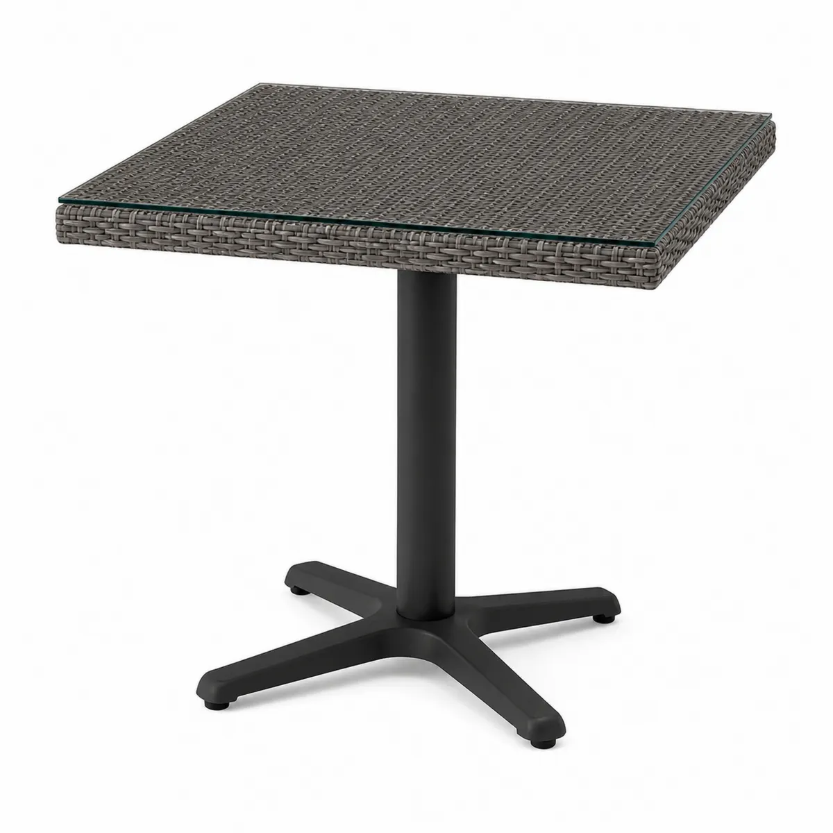 Tavolo da giardino quadrato in vetro e rattan 70x70 cm