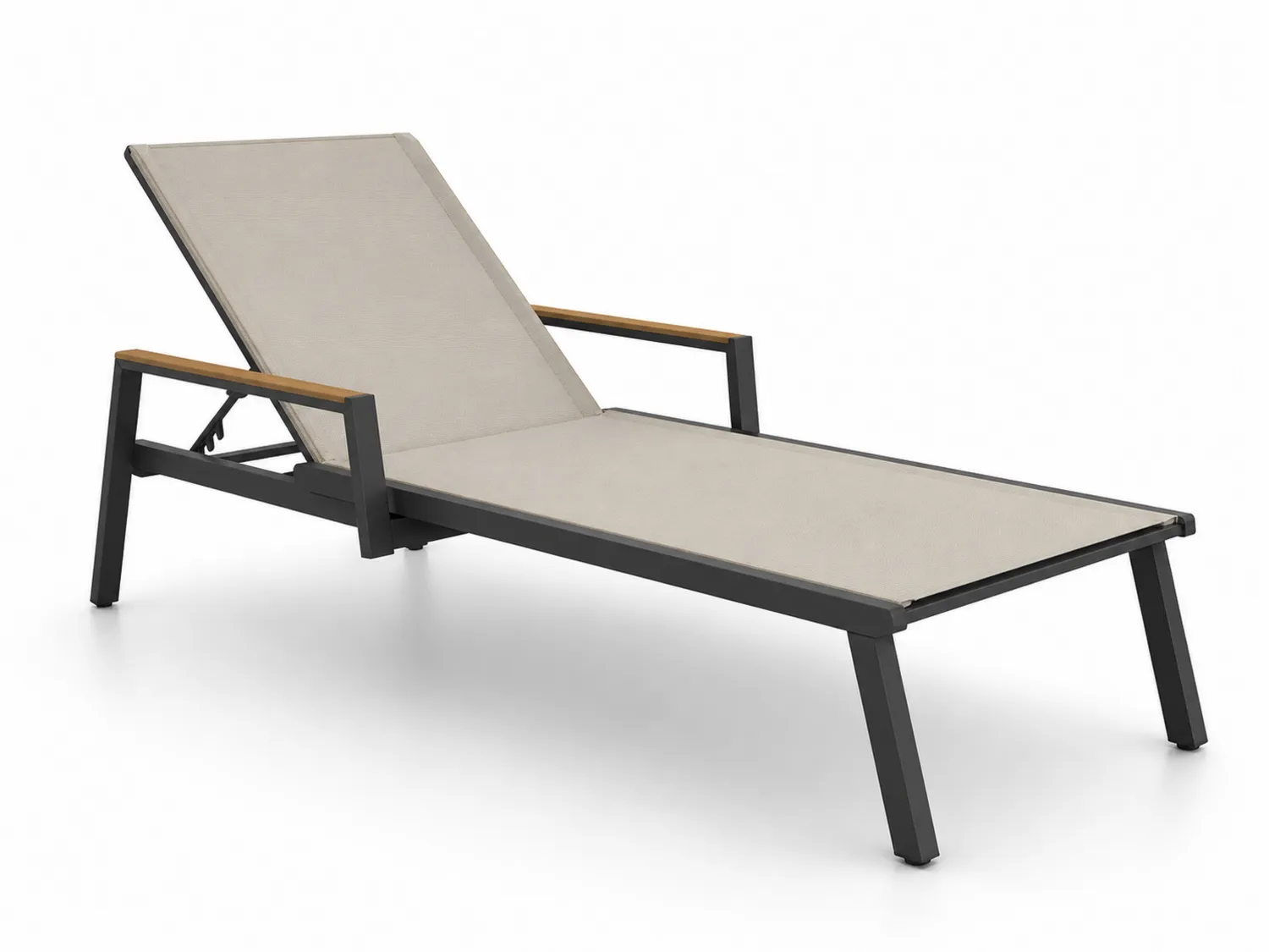 Lettino prendisole in alluminio e legno grigio e beige