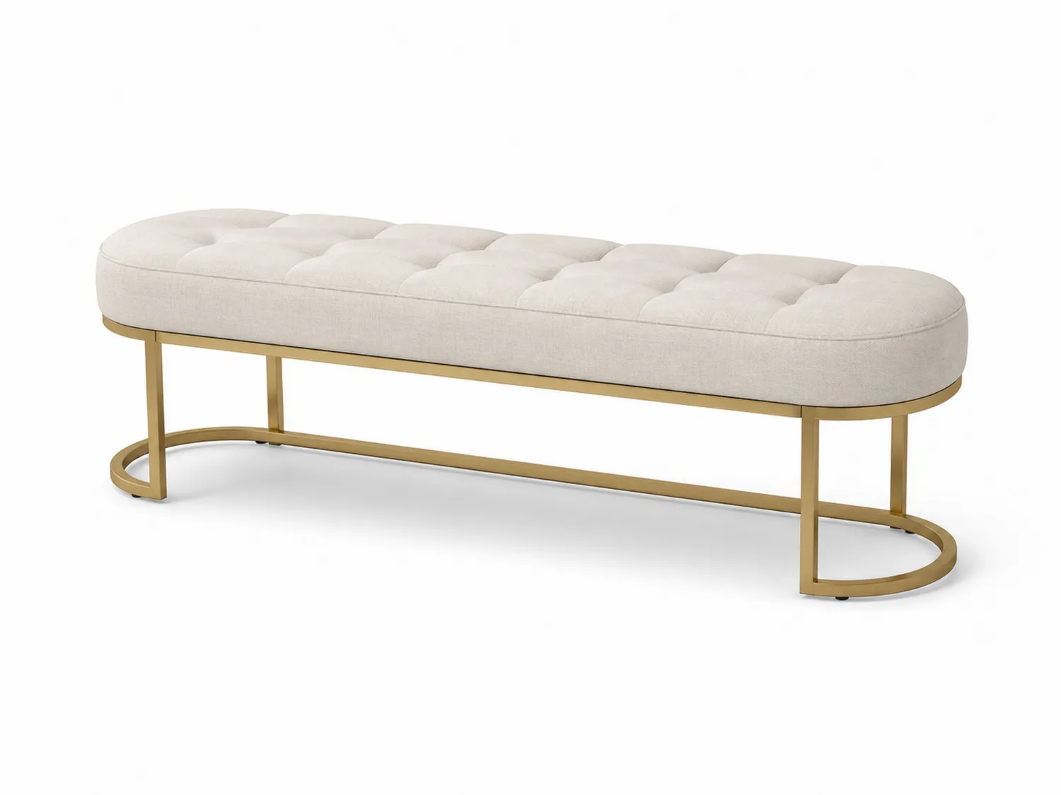 Panca ovale in metallo e tessuto beige