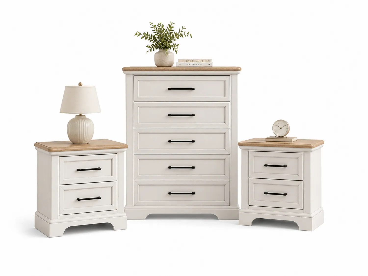 Set di Comò e Comodini in Legno Bianco e Rovere