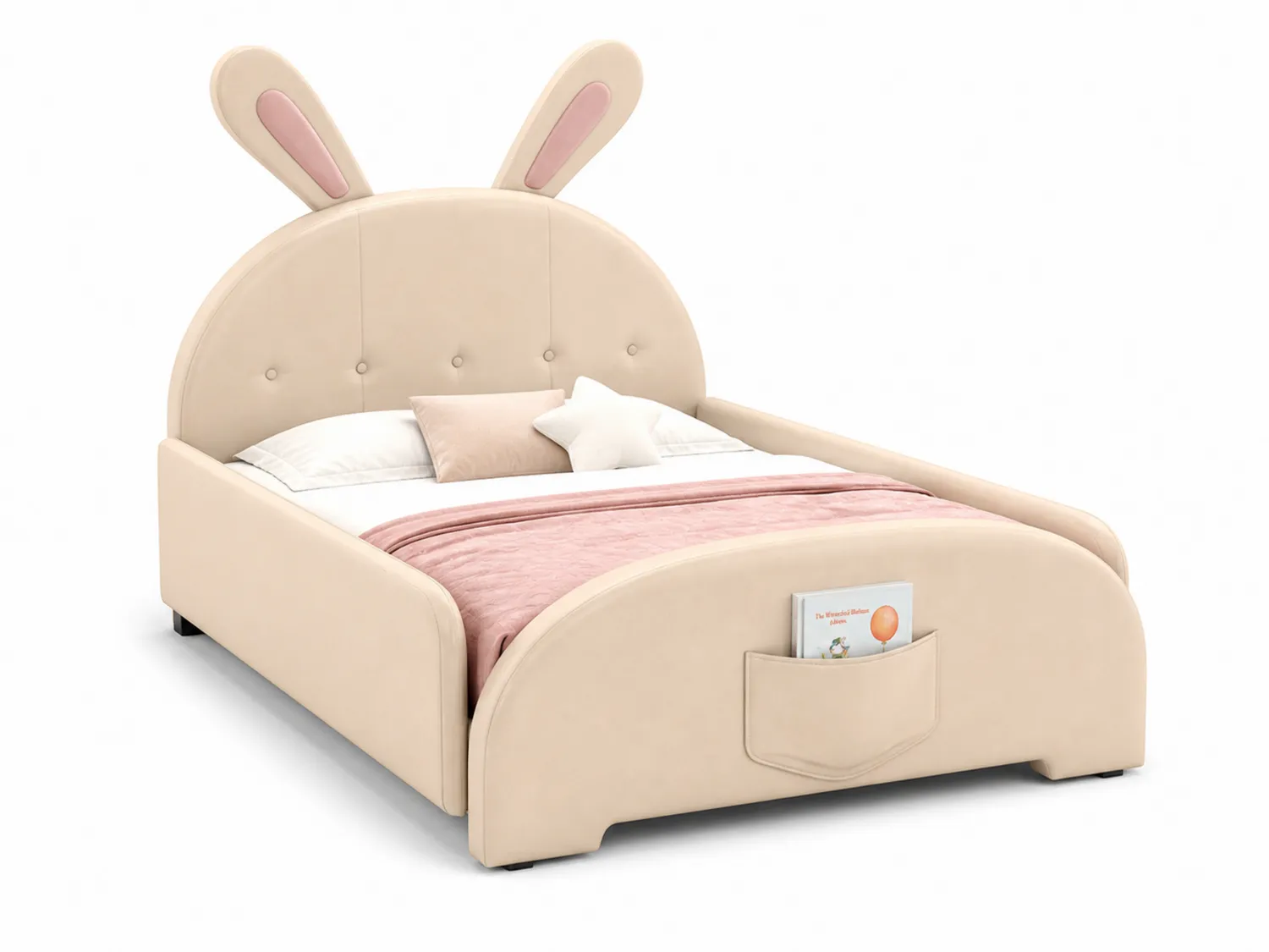 Letto per Bambini a Forma di Coniglio in Tessuto Beige 200x120 cm