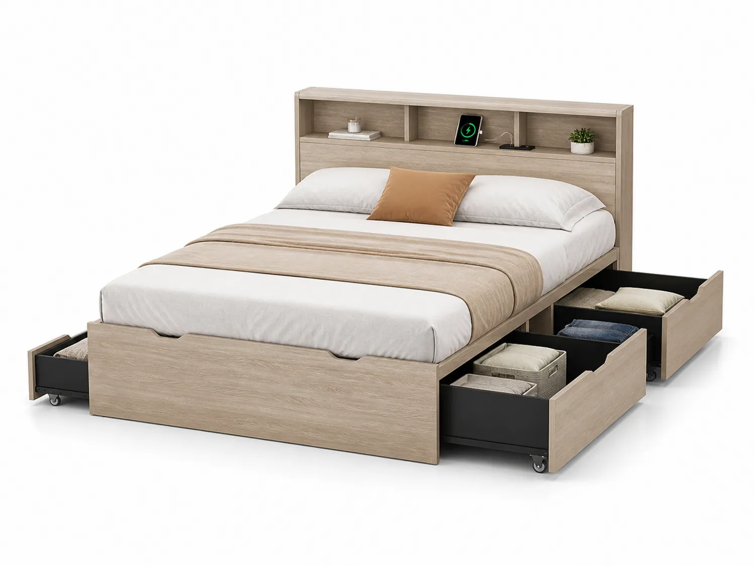Letto matrimoniale in legno ingegnerizzato con cassetti