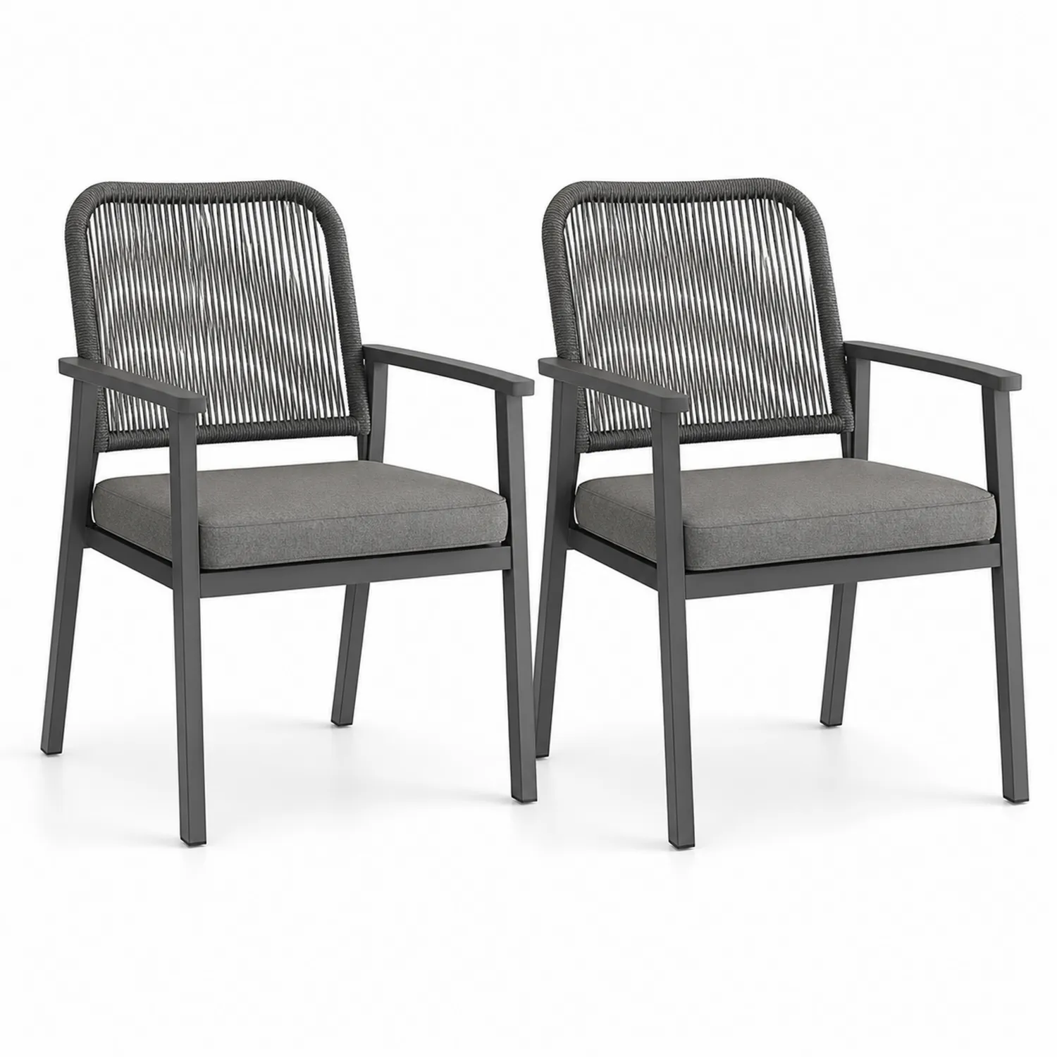 Set di 2 Sedie da Esterno in Alluminio con Cuscino Grigio