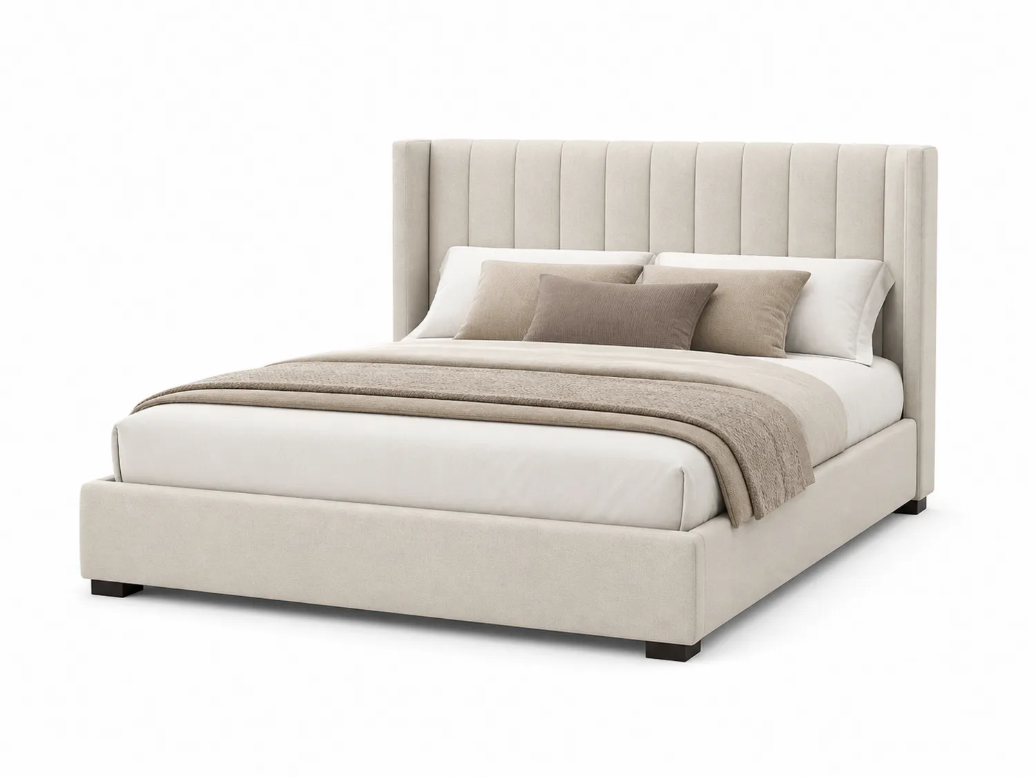 Letto matrimoniale beige in tessuto e legno 160x200 cm