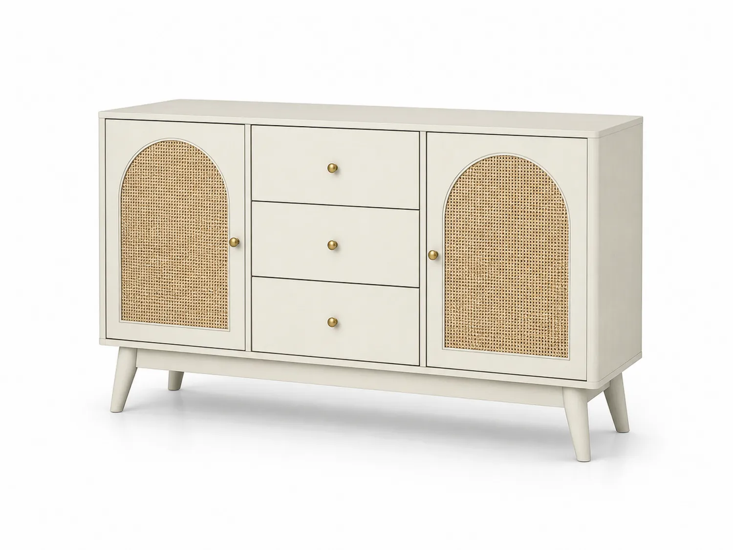 Credenza in Legno e Rattan con Cassetti Bianco Beige