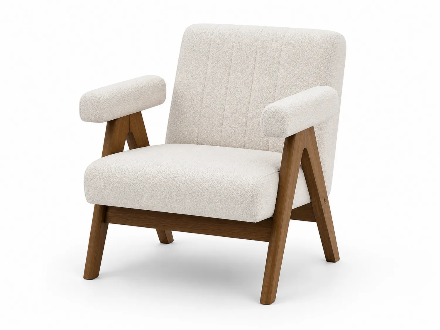 Poltrona in Tessuto Crema con Struttura in Legno