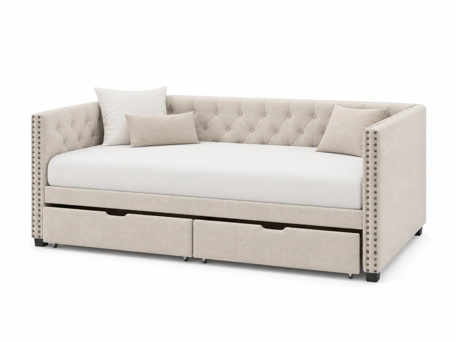 Divano Letto in Tessuto Lino con Cassetti