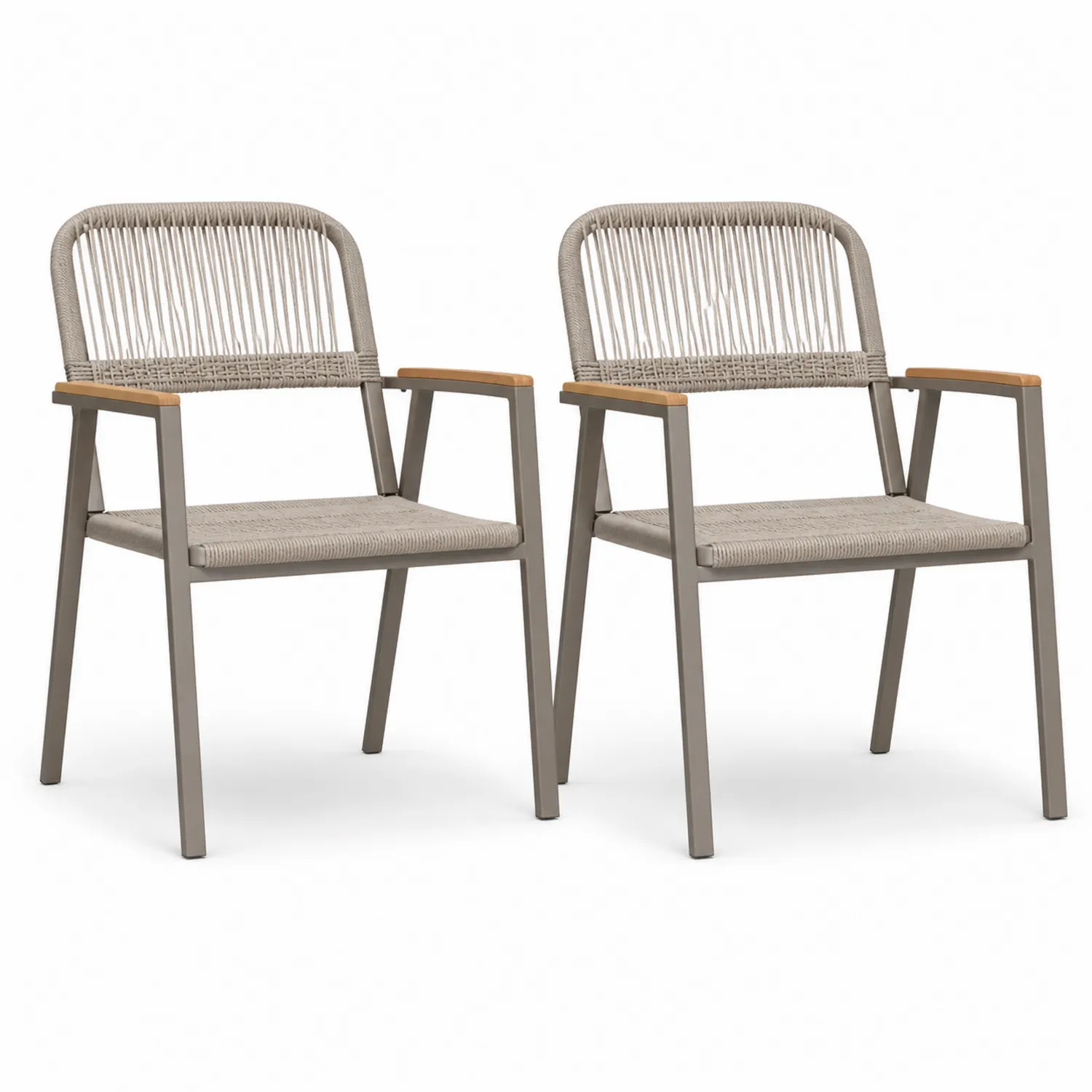 Set di 2 Sedie da Giardino in Alluminio e Corda Grigio