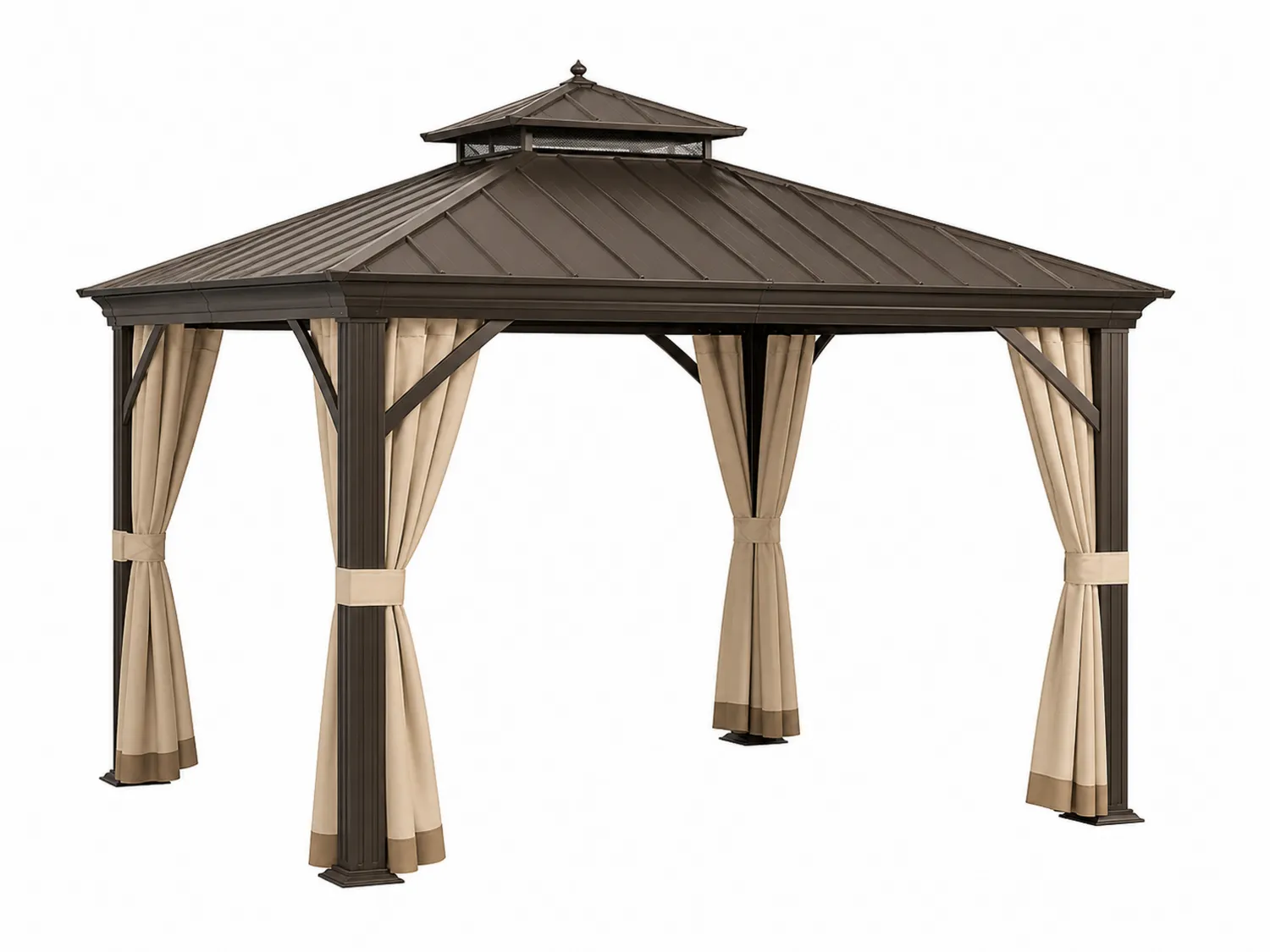 Gazebo in Alluminio con Tetto in Acciaio e Tende in Poliestere