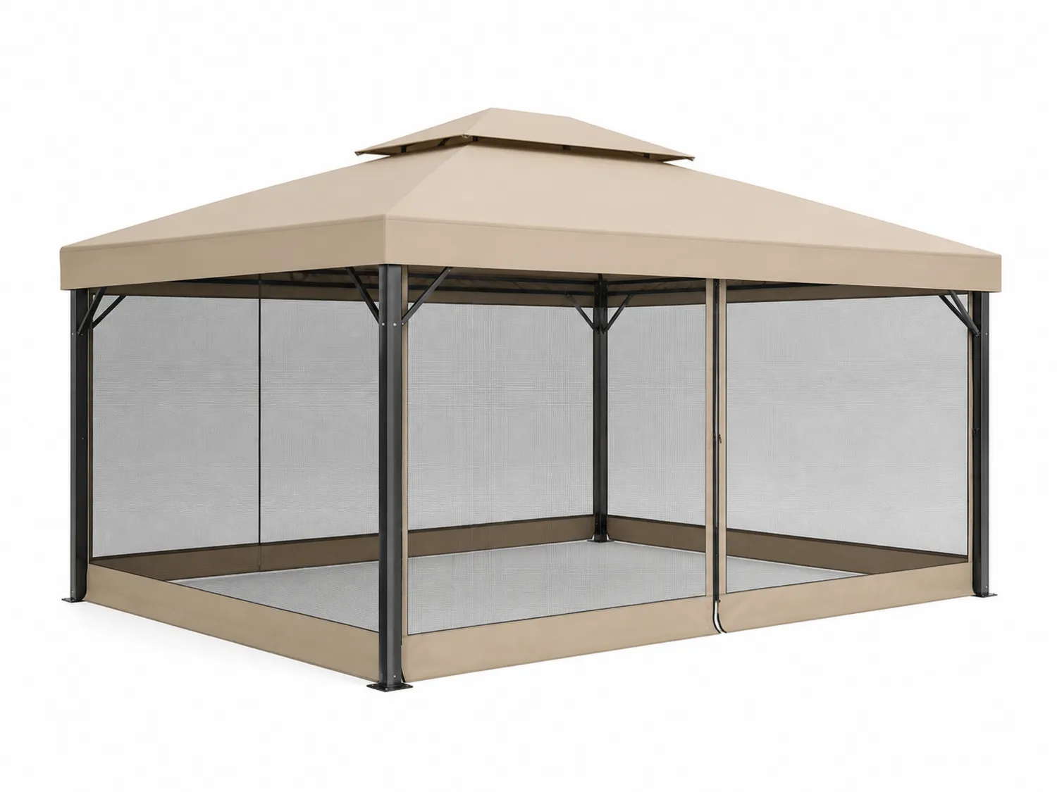 Gazebo da Giardino in Acciaio e Poliestere con Zanzariera Beige 300x400 cm