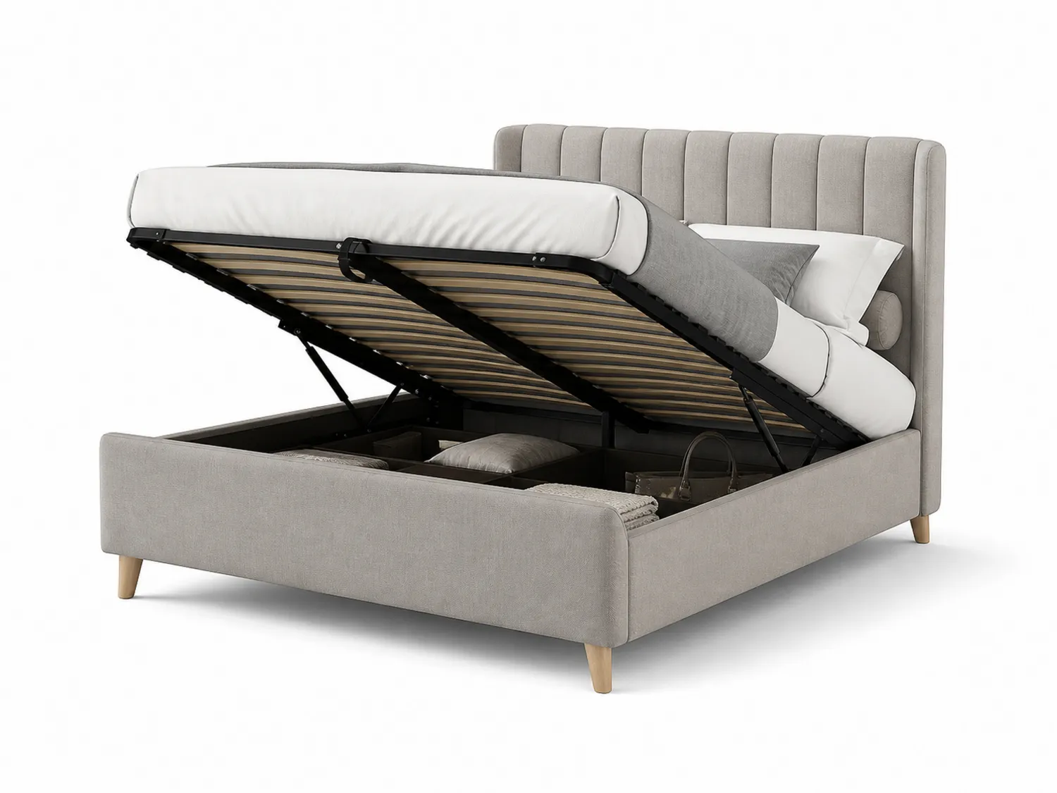Letto Contenitore Matrimoniale in Tessuto Grigio 200x160 cm