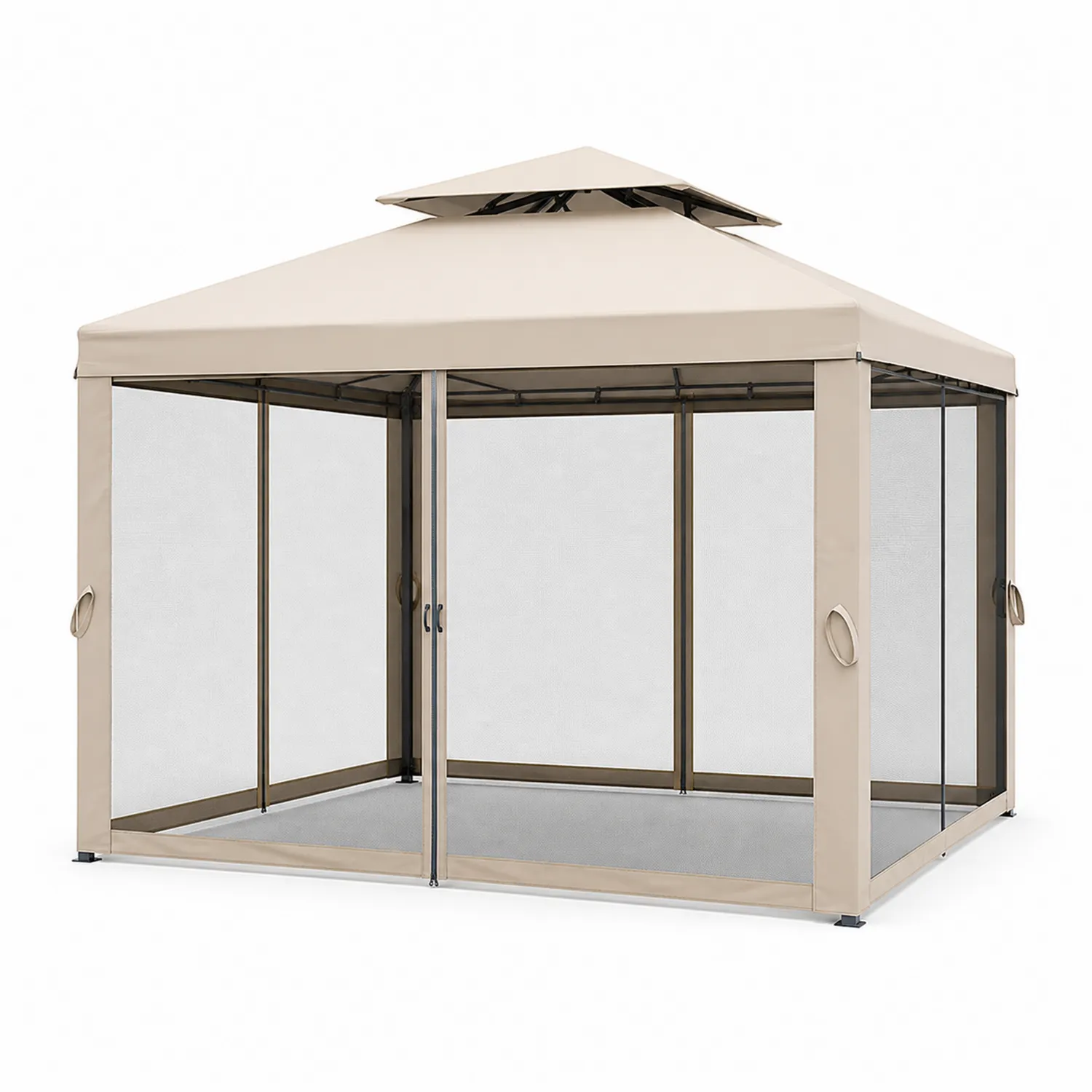 Gazebo Quadrato 3x3 m in Metallo e Poliestere Beige