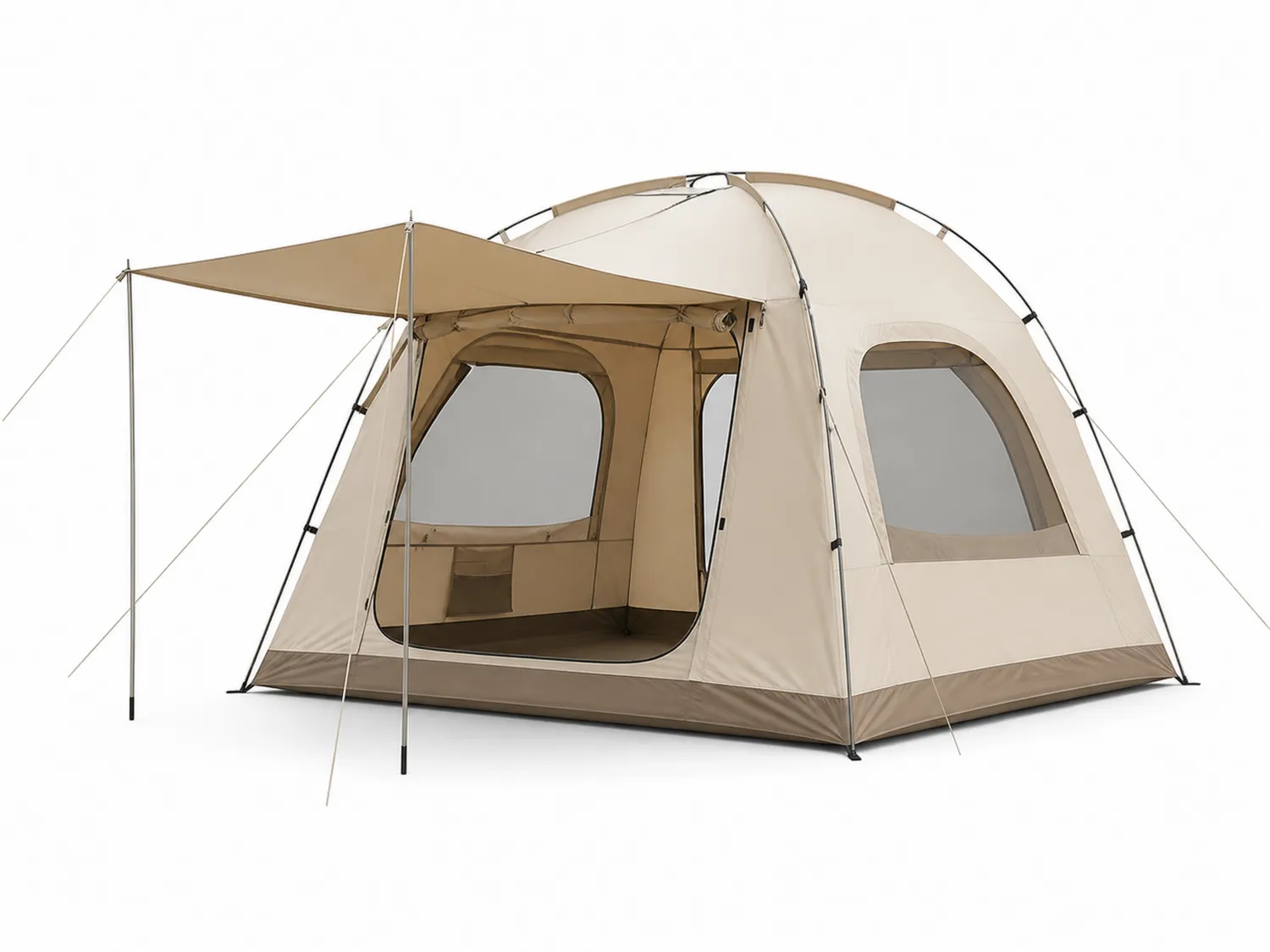 Tenda da Campeggio a Cupola per 6 Persone in Poliestere Beige