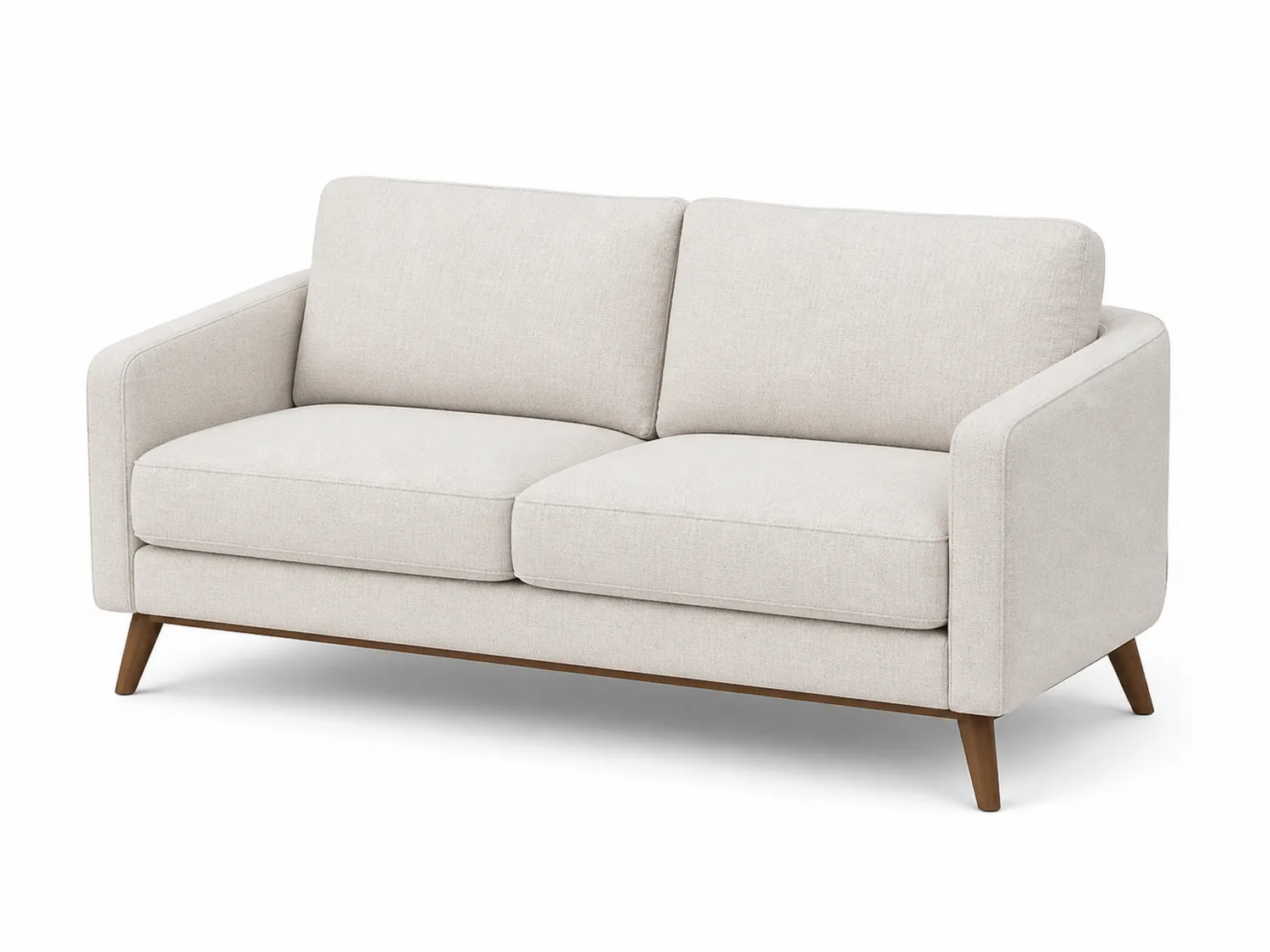 Divano due posti in tessuto poliestere beige con struttura in legno