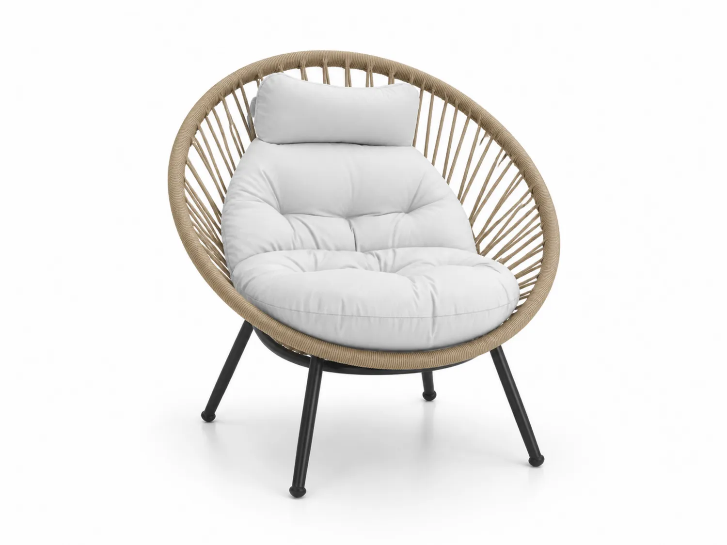 Poltrona in Rattan Sintetico e Acciaio con Cuscino in Poliestere Beige