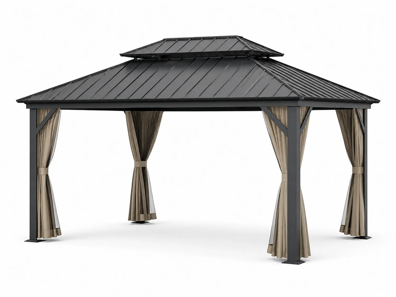 Gazebo Metallo con Tetto Acciaio e Tende Poliestere 300x400 cm