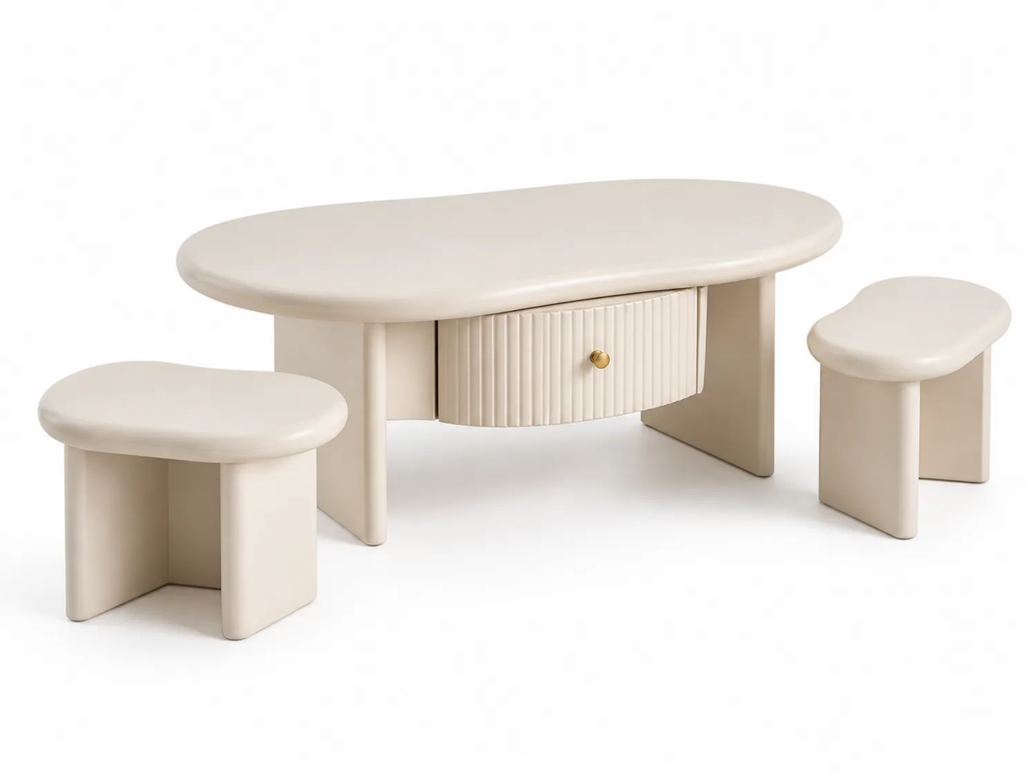 Set Tavolino da Caffè e Sgabelli in MDF Beige
