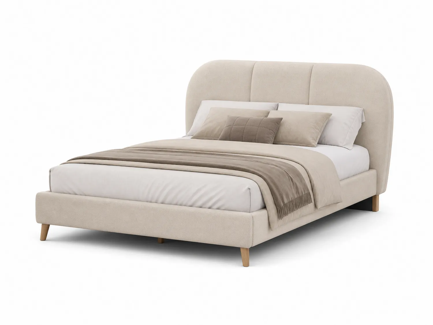 Letto matrimoniale beige in legno e tessuto 200x160 cm