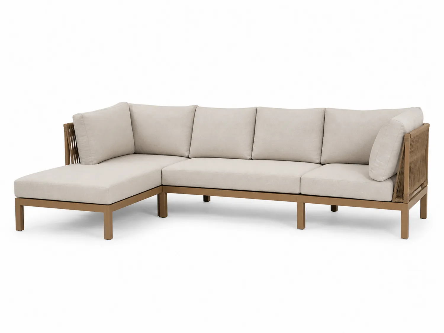 Divano ad Angolo in Legno e Poliestere con Cuscini Beige