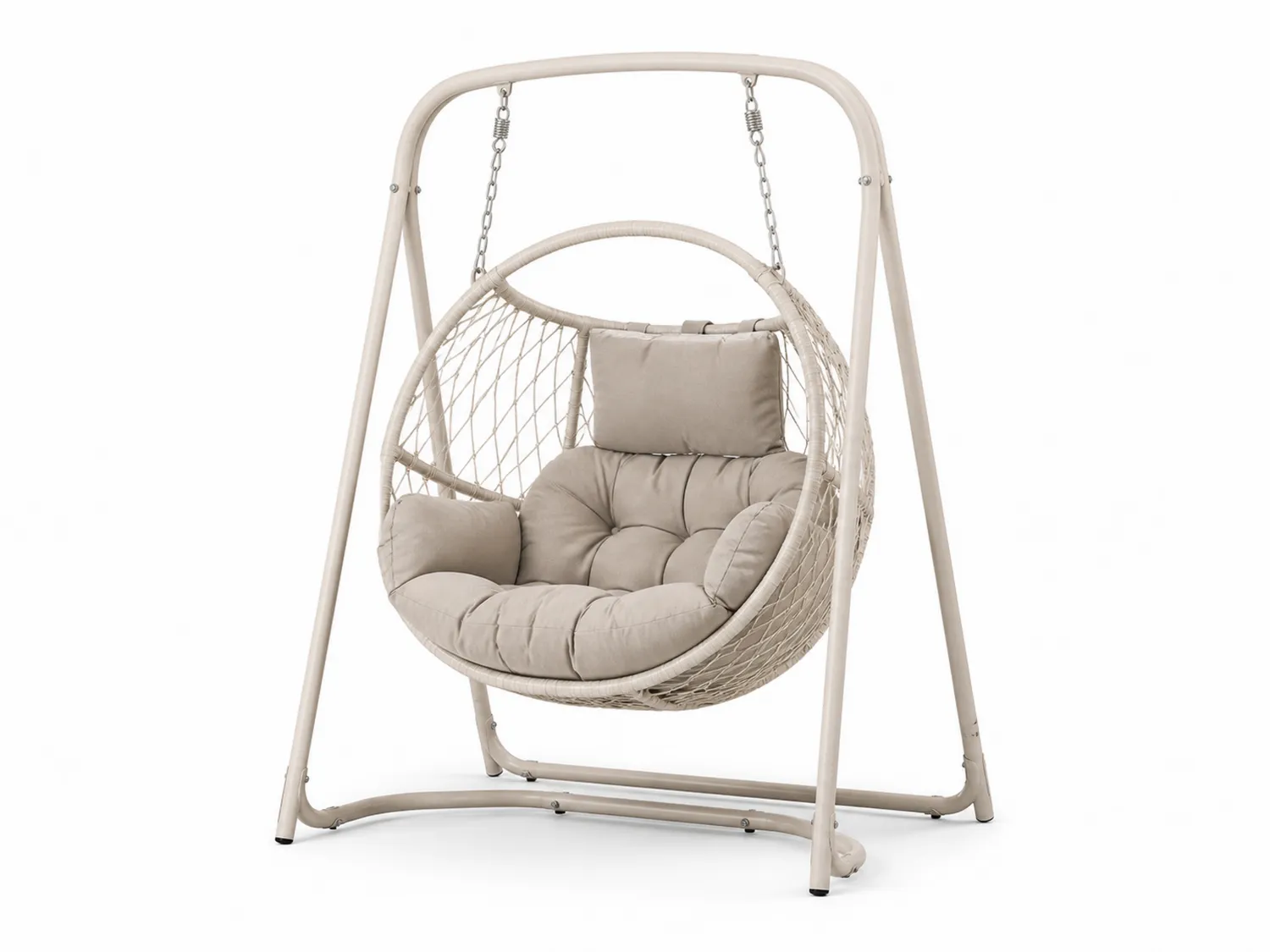 Sedia a dondolo con struttura in metallo e rattan beige