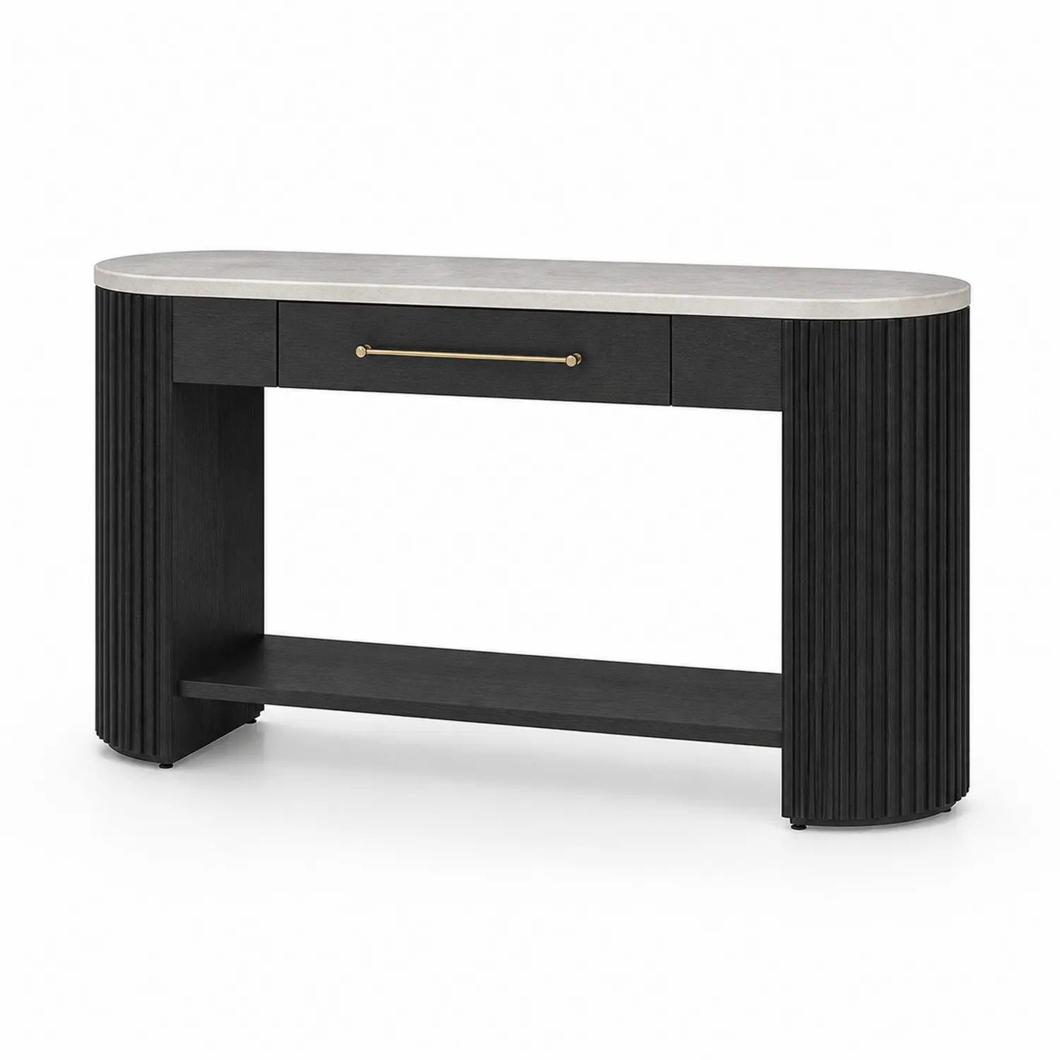 Consolle in Legno Nero con Superficie Effetto Marmo