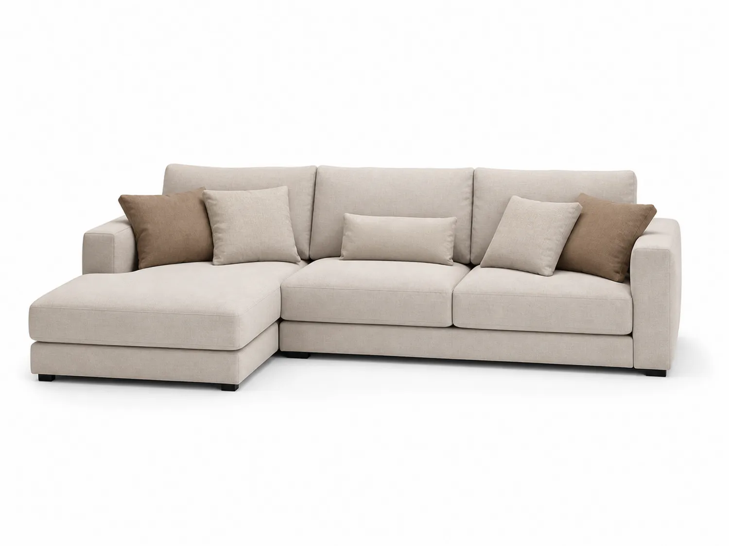 Divano angolare in tessuto beige/marrone con chaise longue
