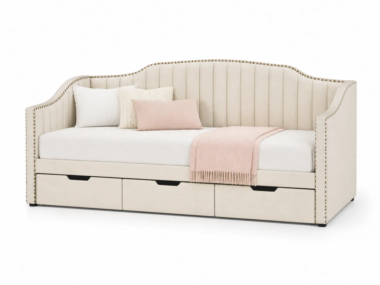 Divano Letto con Cassetti in Tessuto Crema