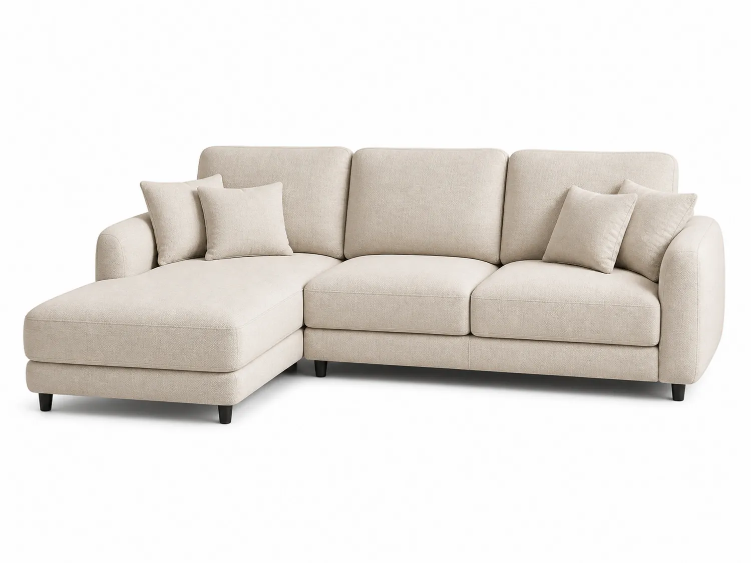 Divano a L in tessuto beige con cuscini