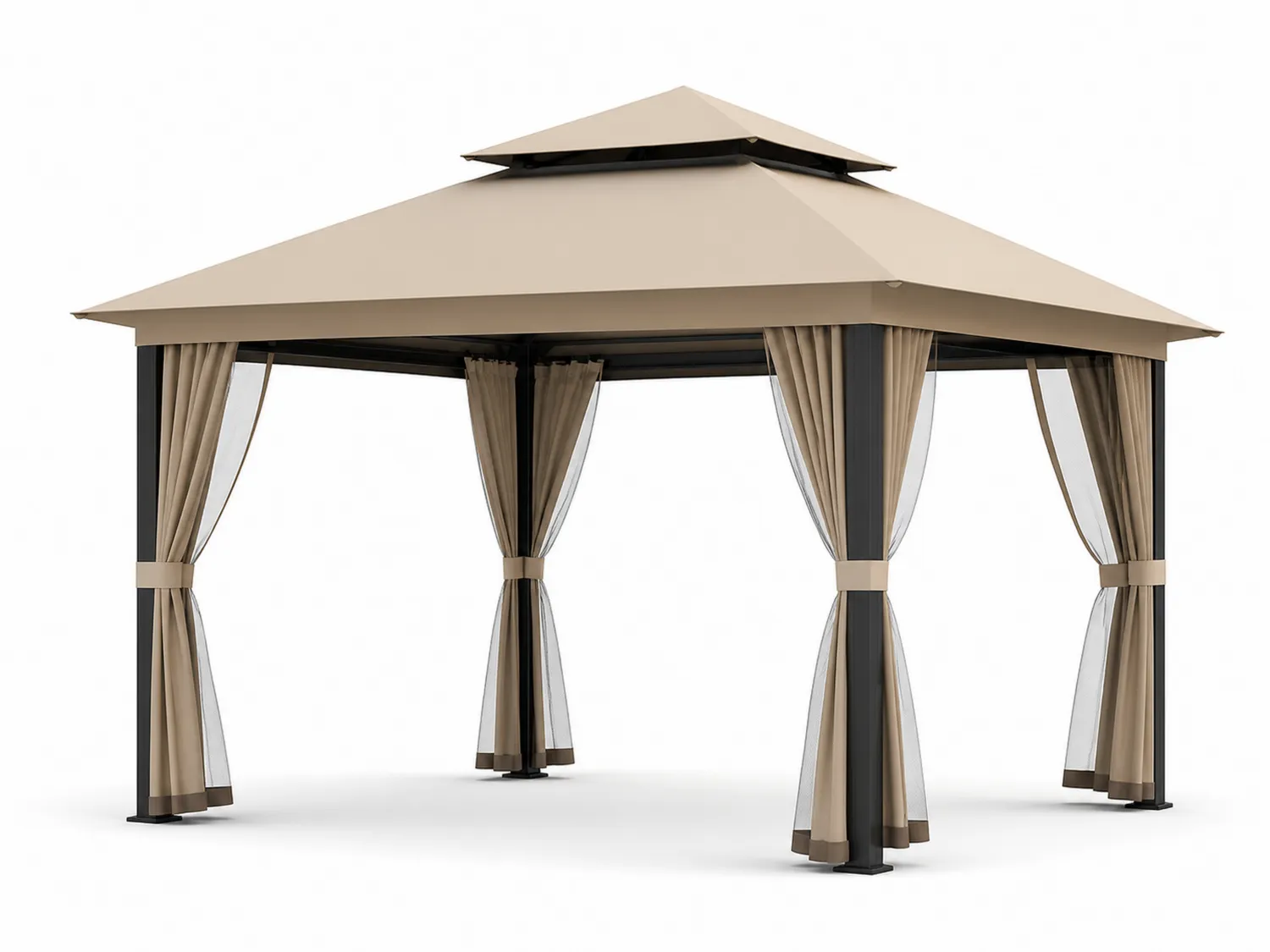 Gazebo in Acciaio con Tetto in Tessuto Poliestere Beige 300x300x260 cm