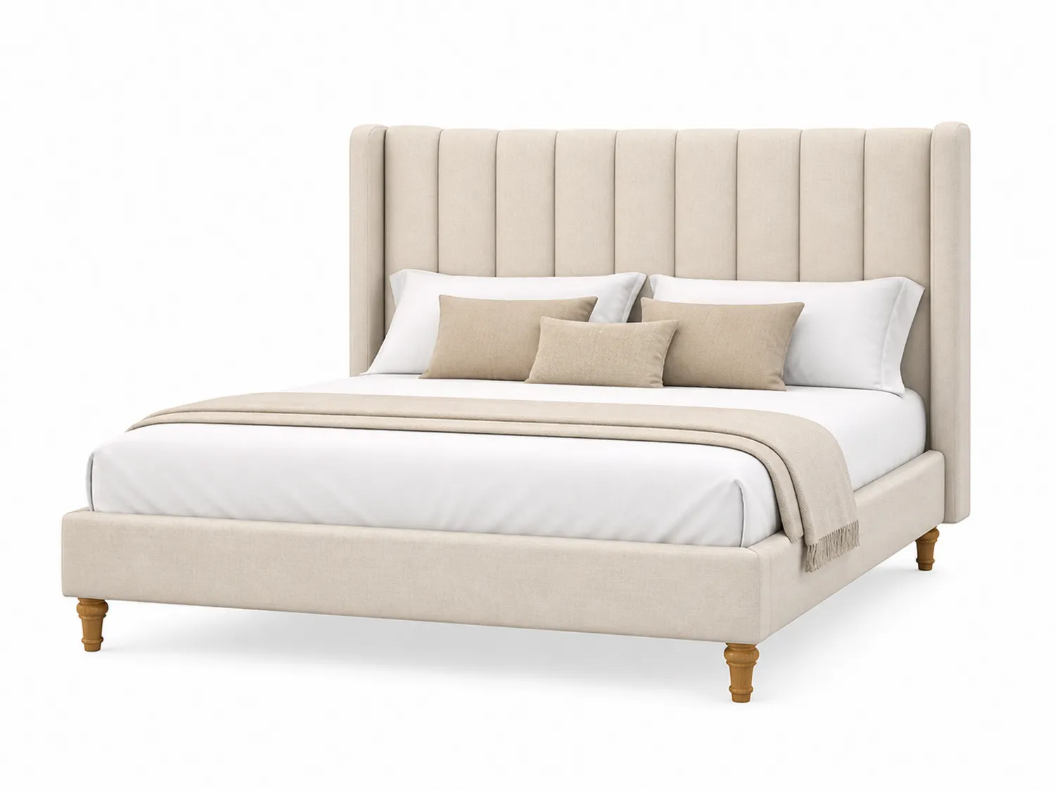 Letto matrimoniale in tessuto crema con testiera imbottita