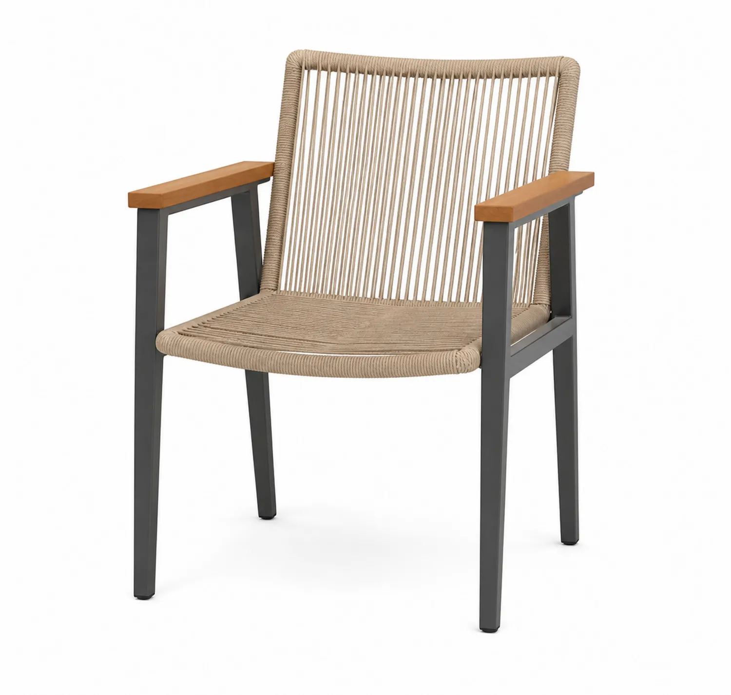 Sedia da giardino in corda sintetica e legno con struttura in alluminio, 87 cm