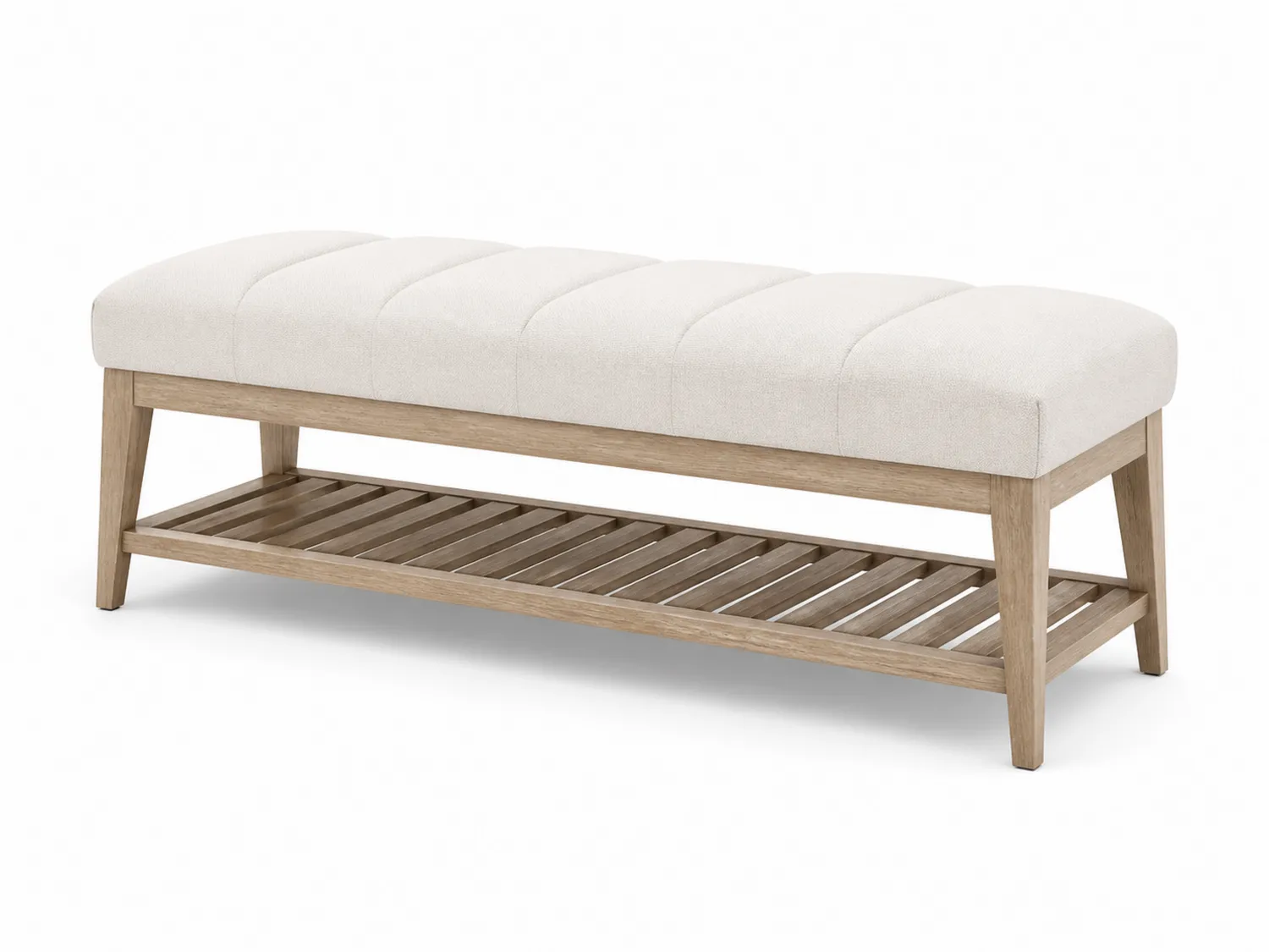 Panca in legno e tessuto bianco 120 cm