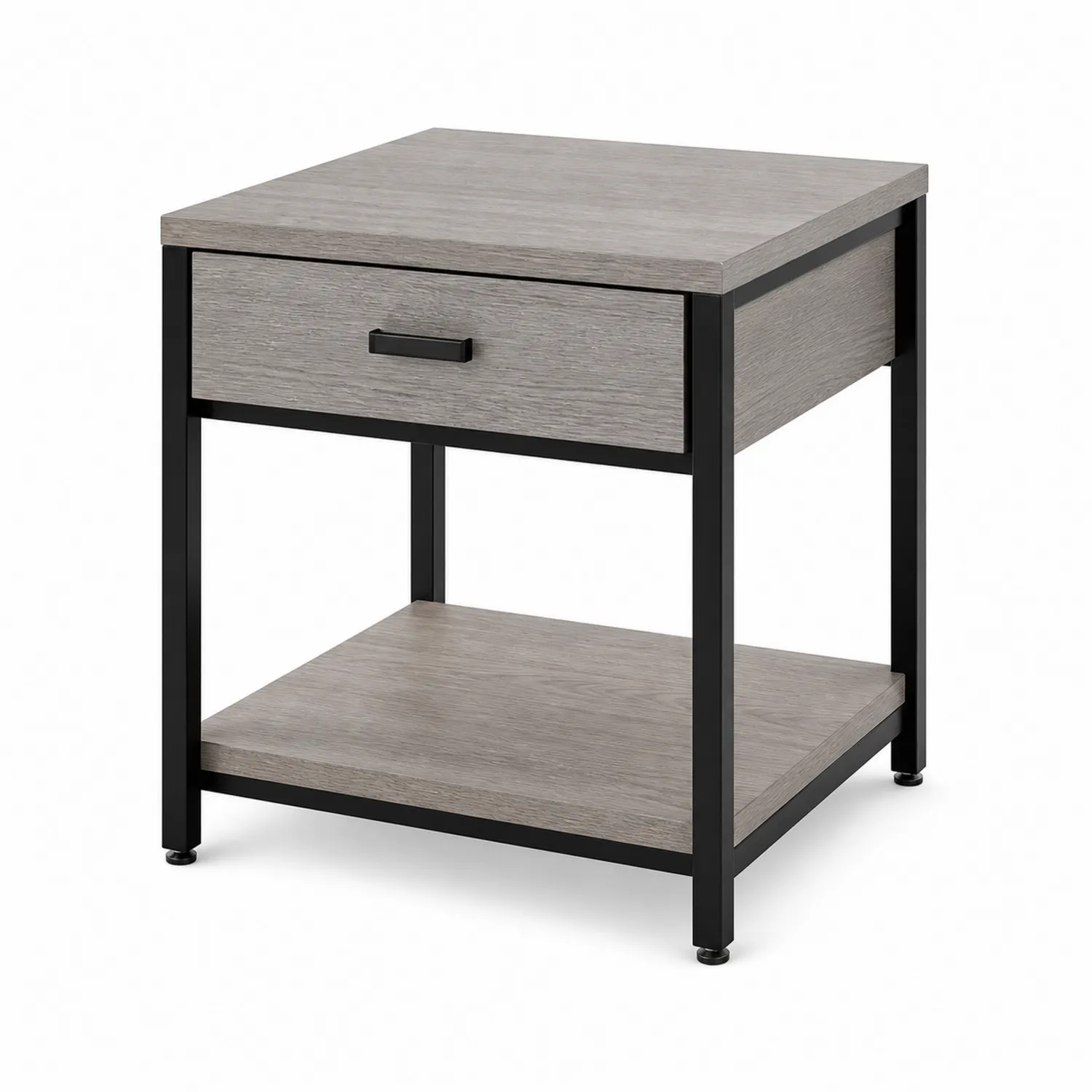 Tavolino con Cassetto e Ripiano in Legno MDF e Metallo Nero Grigio 45x45x55 cm