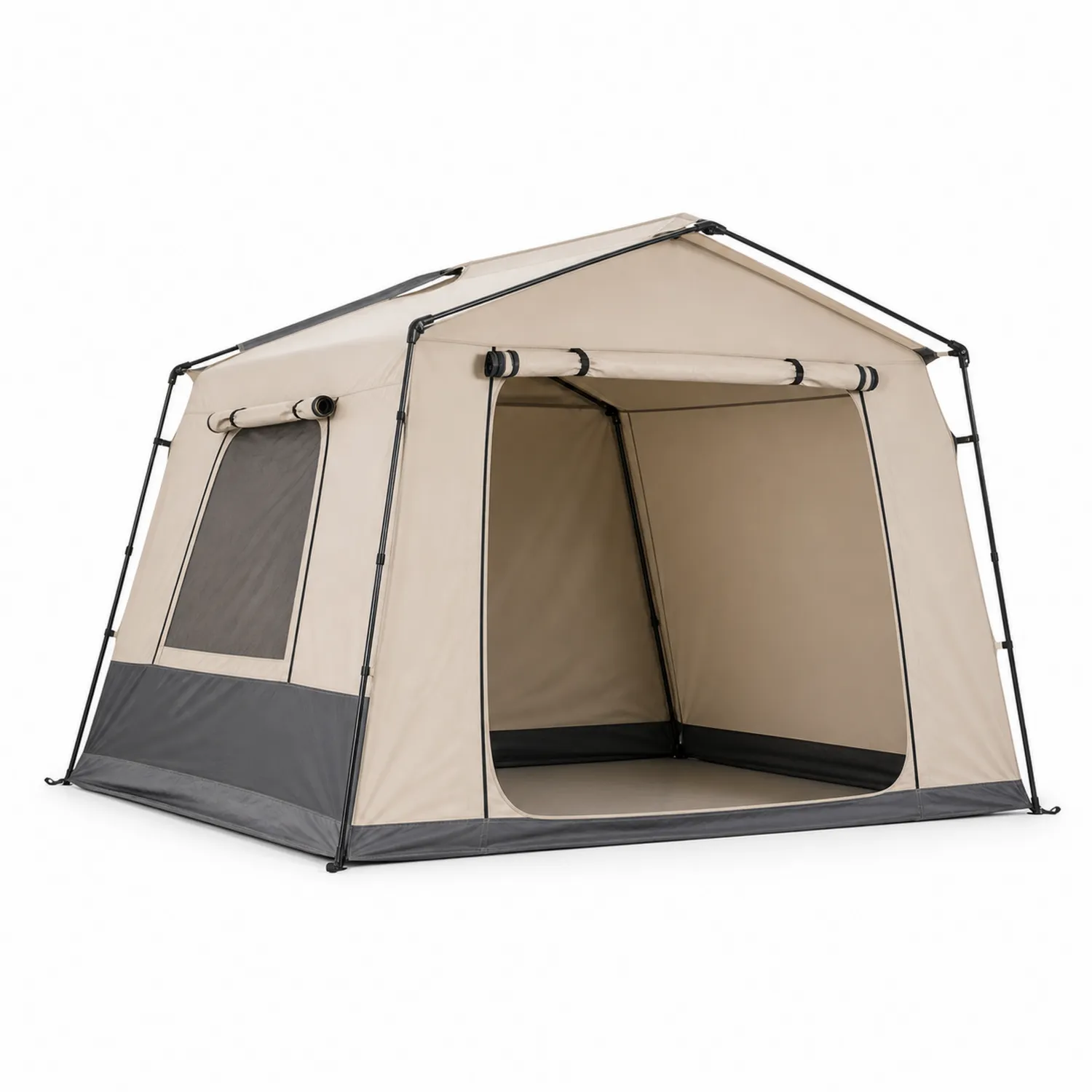Tenda da Campeggio Rettangolare 300x200x180 cm Poliestere e Metallo Beige e Grigio