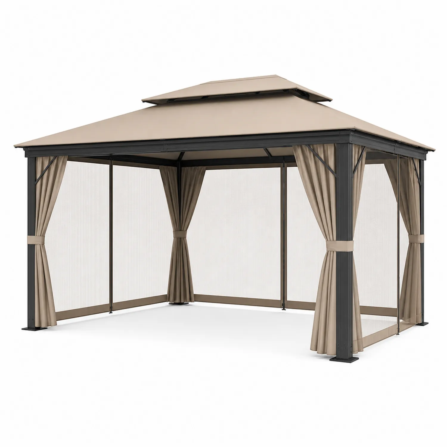 Gazebo da Giardino in Alluminio con Tetto e Tende in Poliestere 300x400 cm