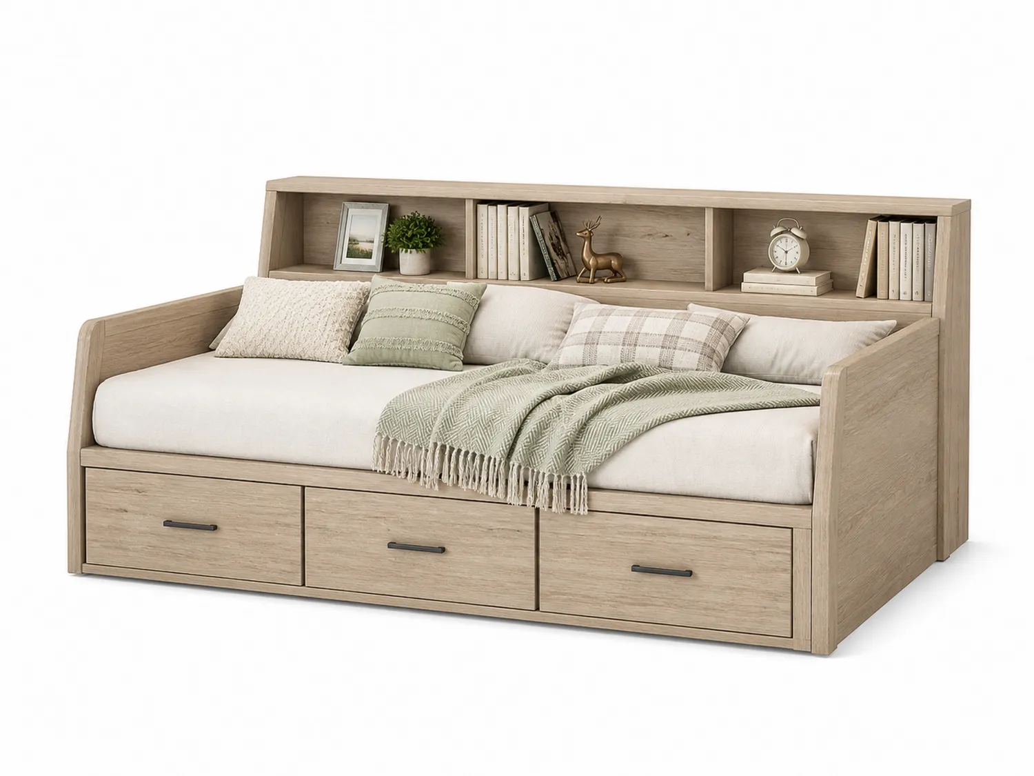 Divano Letto in Legno con Cassetti e Scaffale Integrato