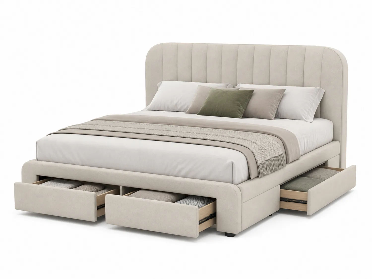 Letto matrimoniale in tessuto con cassetti 180x200 cm Beige