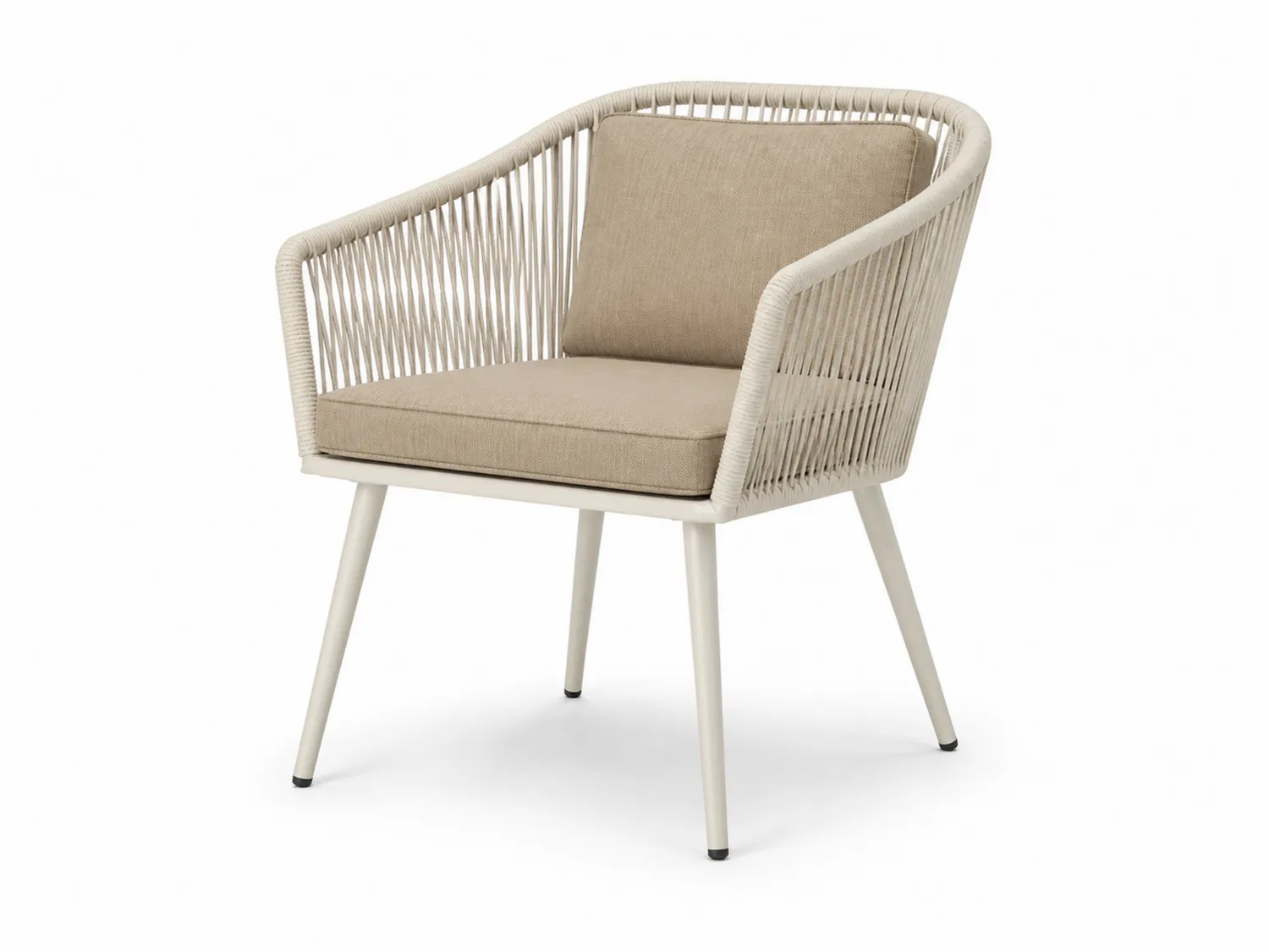 Sedia da Giardino in Metallo e Corda con Seduta in Tessuto Beige
