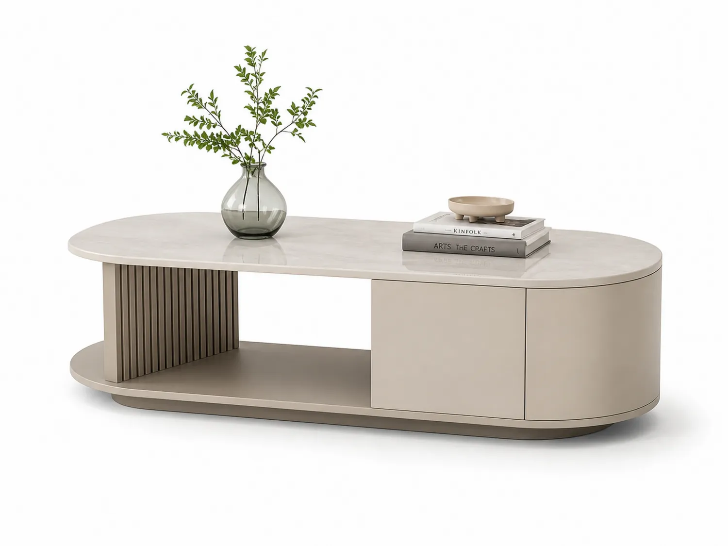 Tavolino da caffè ovale in marmo e MDF beige