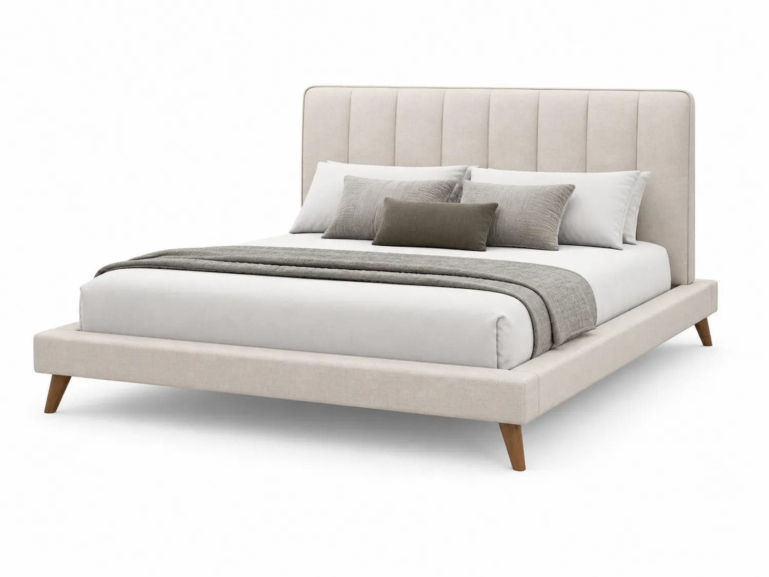 Letto matrimoniale in tessuto con gambe in legno