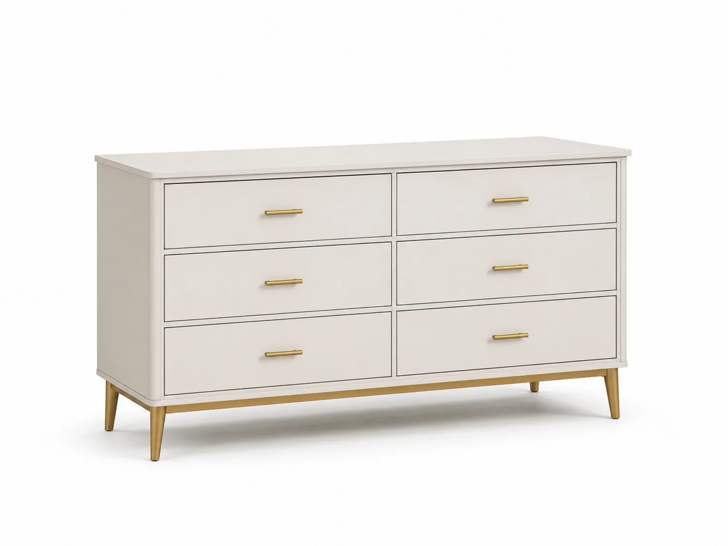 Cassettiera a Sei Cassetti Legno Metallo Bianco e Dorato