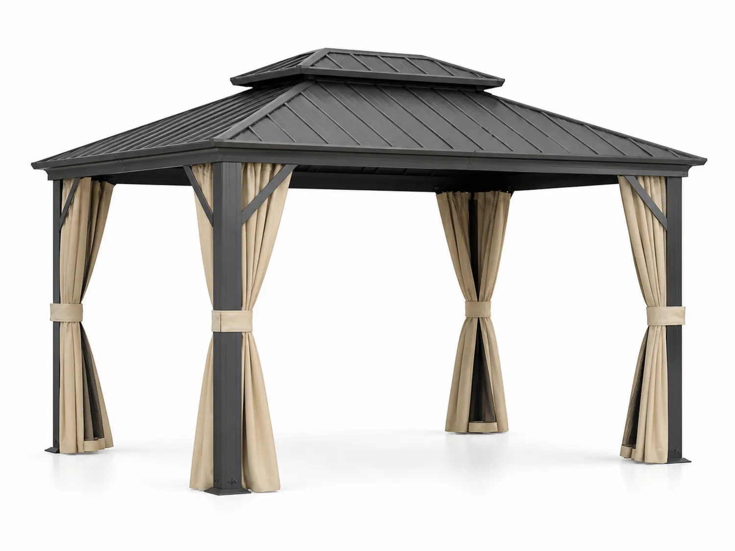 Gazebo da Giardino in Metallo con Tetto in Acciaio e Tende in Poliestere