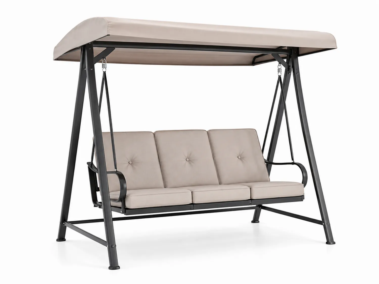 Dondolo da Giardino a 3 Posti in Acciaio con Cuscini Beige