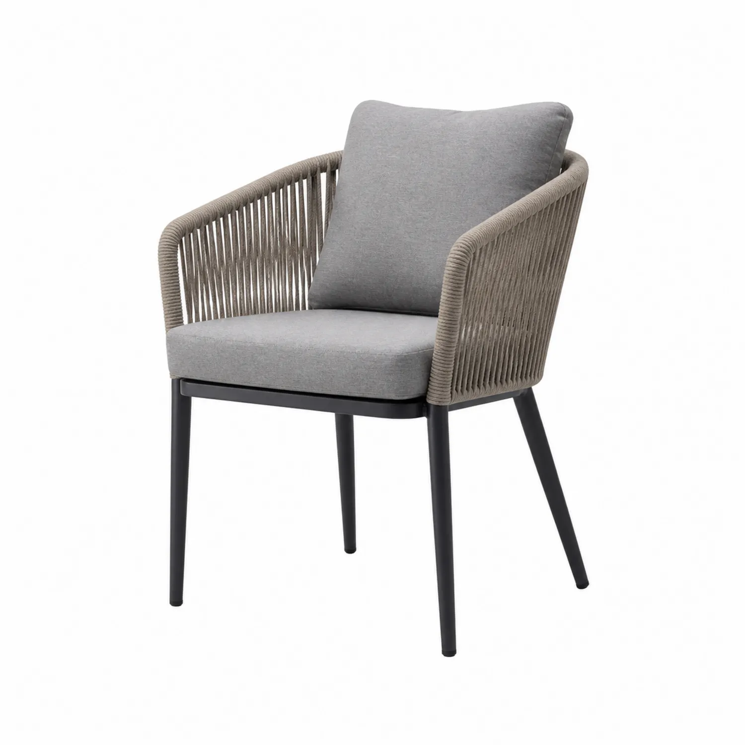 Sedia in Metallo e Corda con Cuscino Grigio