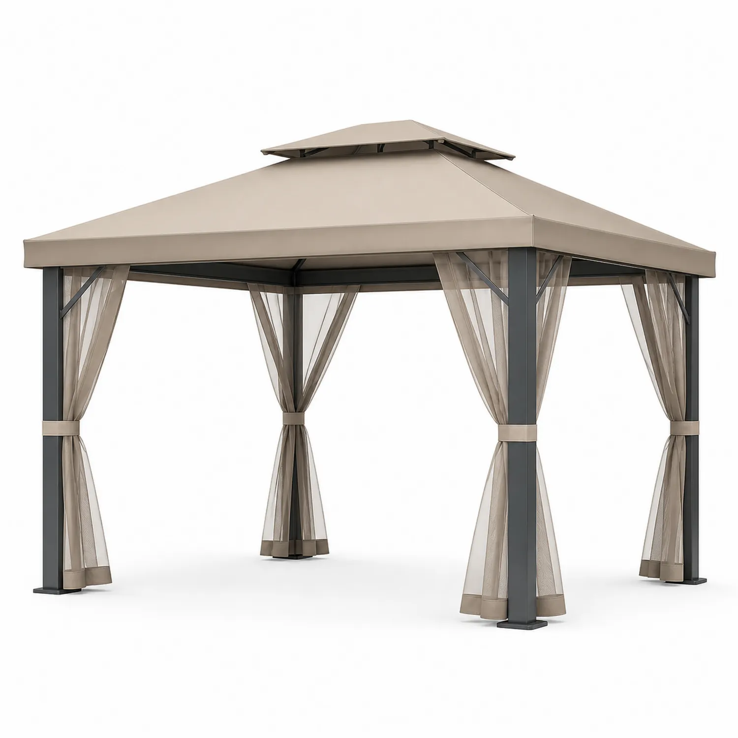 Gazebo da Giardino 3x3m in Alluminio e Tessuto Poliestere Idrorepellente Beige