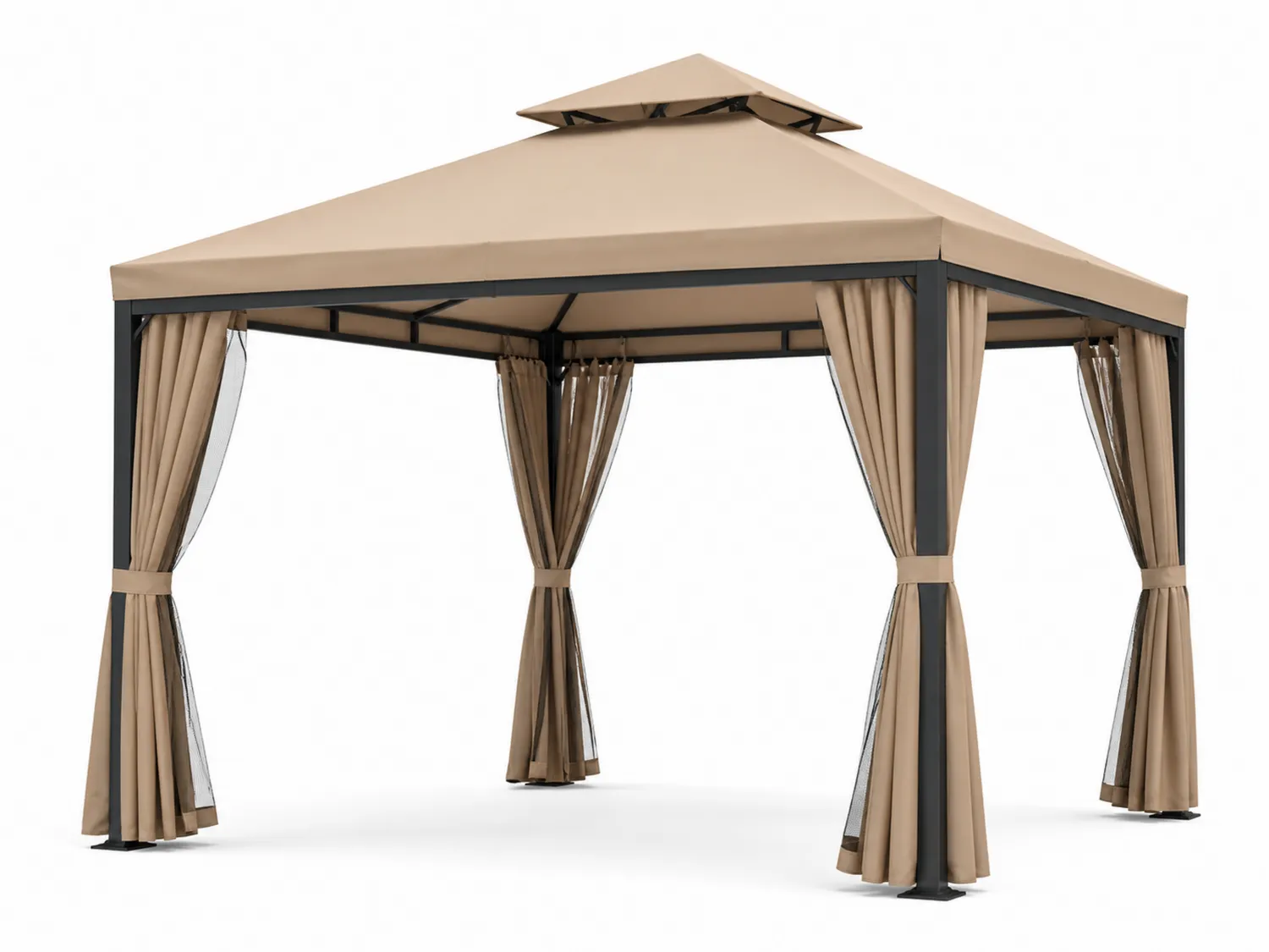Gazebo da Giardino in Acciaio e Poliestere Beige 3x3 m