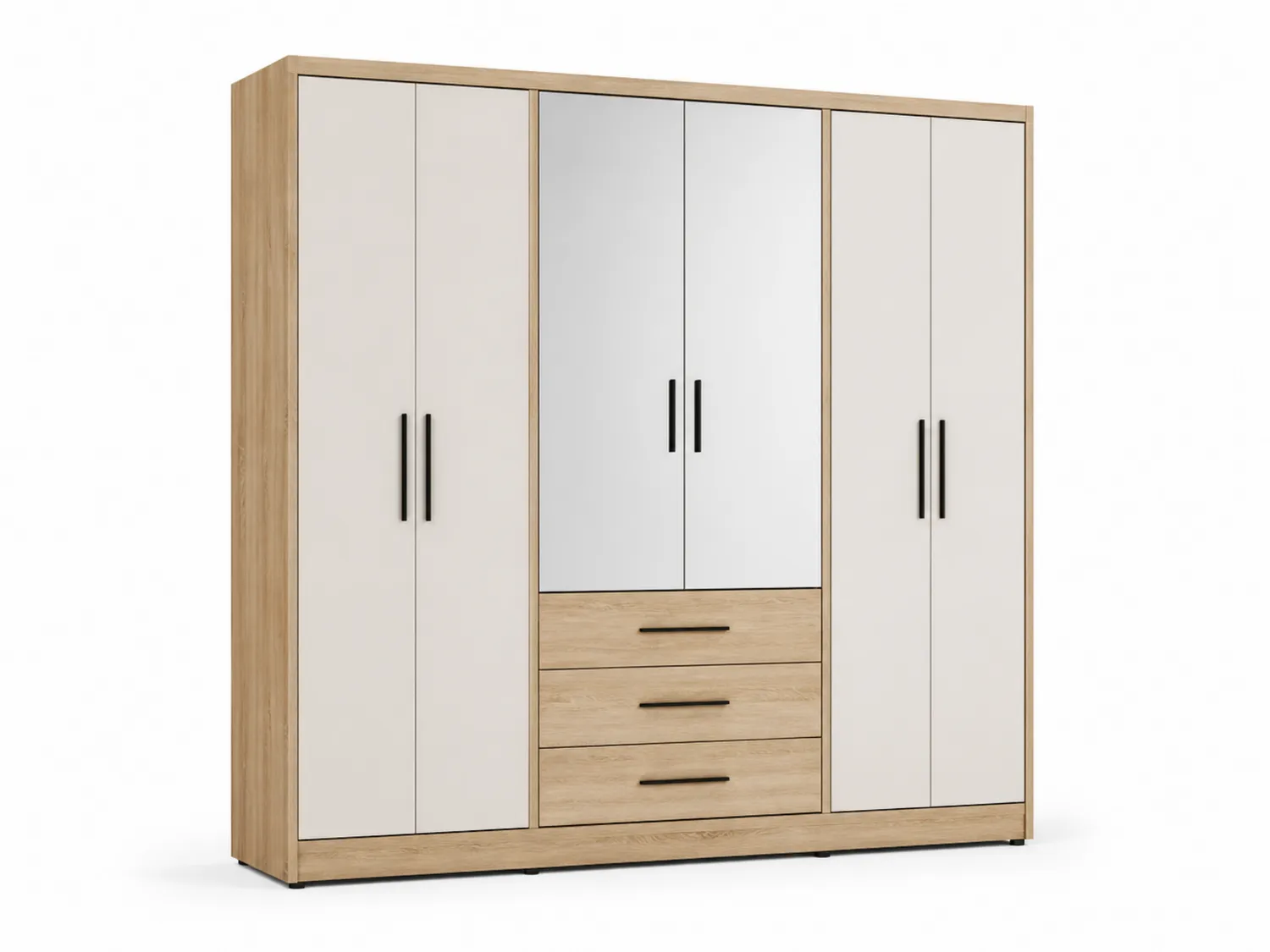 Armadio in Legno di Rovere e MDF con Specchio e Cassetti